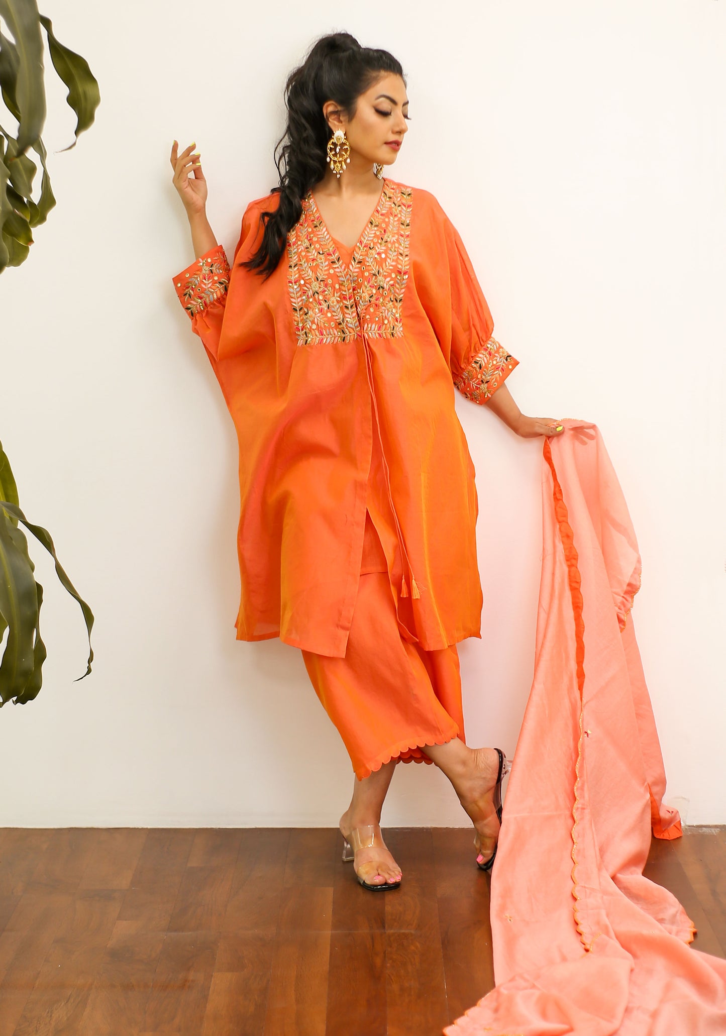 Sorbet Isha Burnt Orange Kaftan Kurta Set.