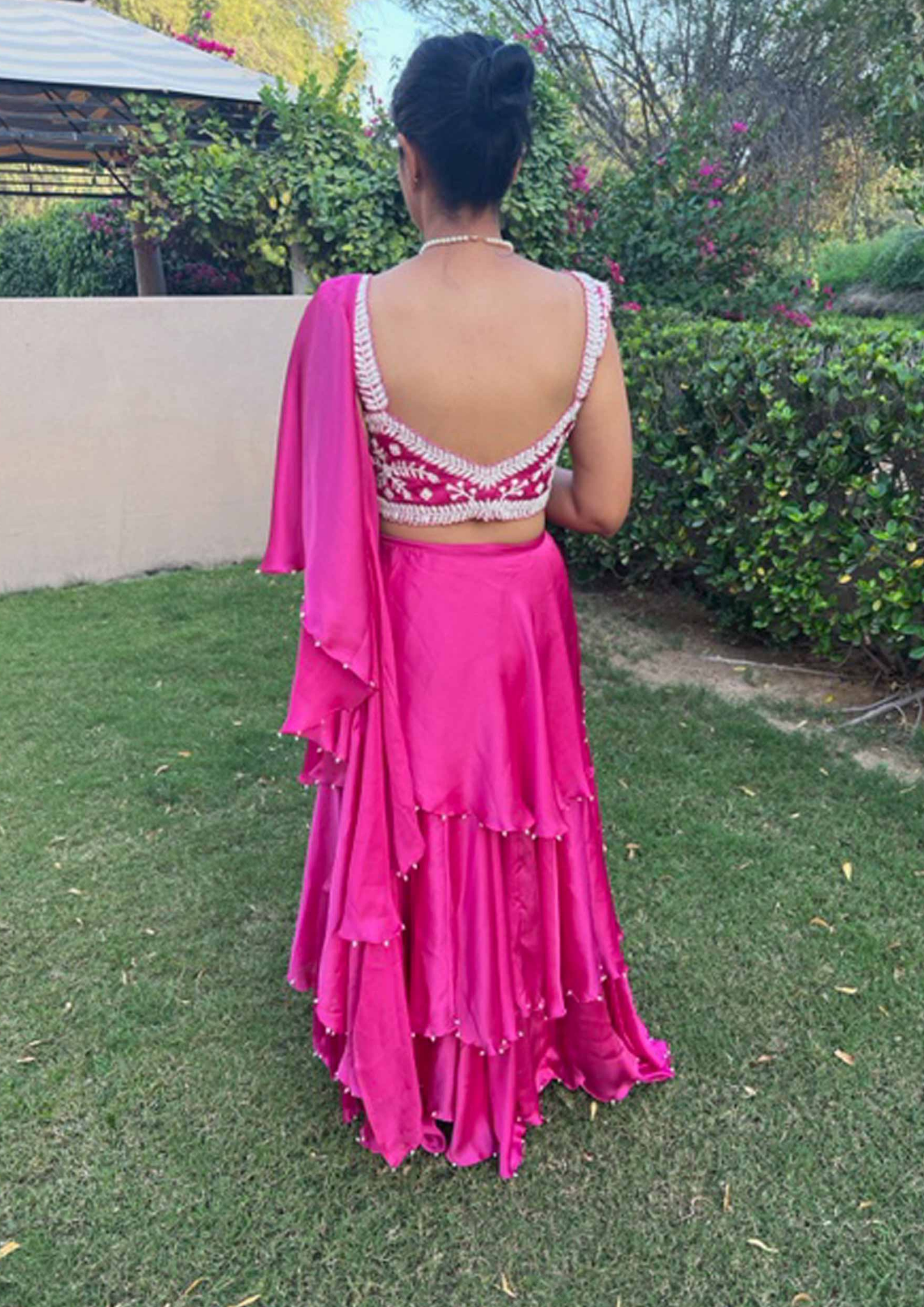 Akira Pink Pre- Stitched Waterfall Draped Saree and Blouse.