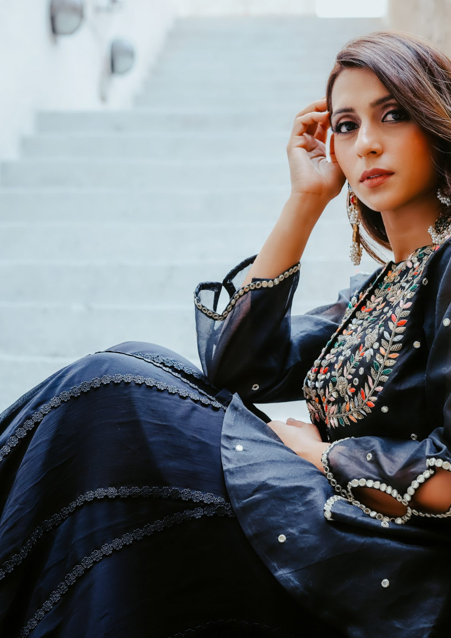 Sorbet Rani Black Jumpsuit and Jacket Set.