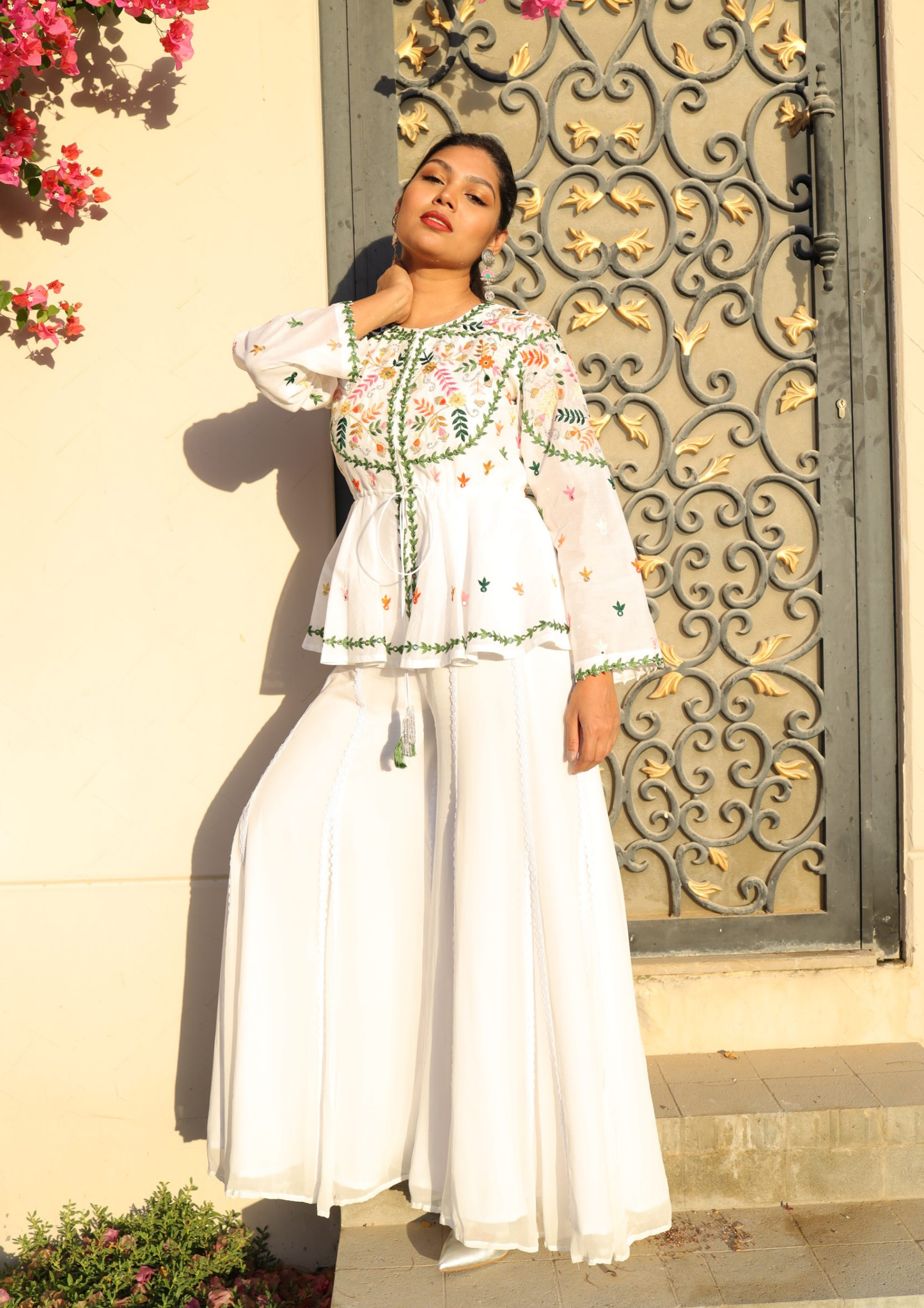 Sorbet Rani White Jumpsuit and Jacket Set.