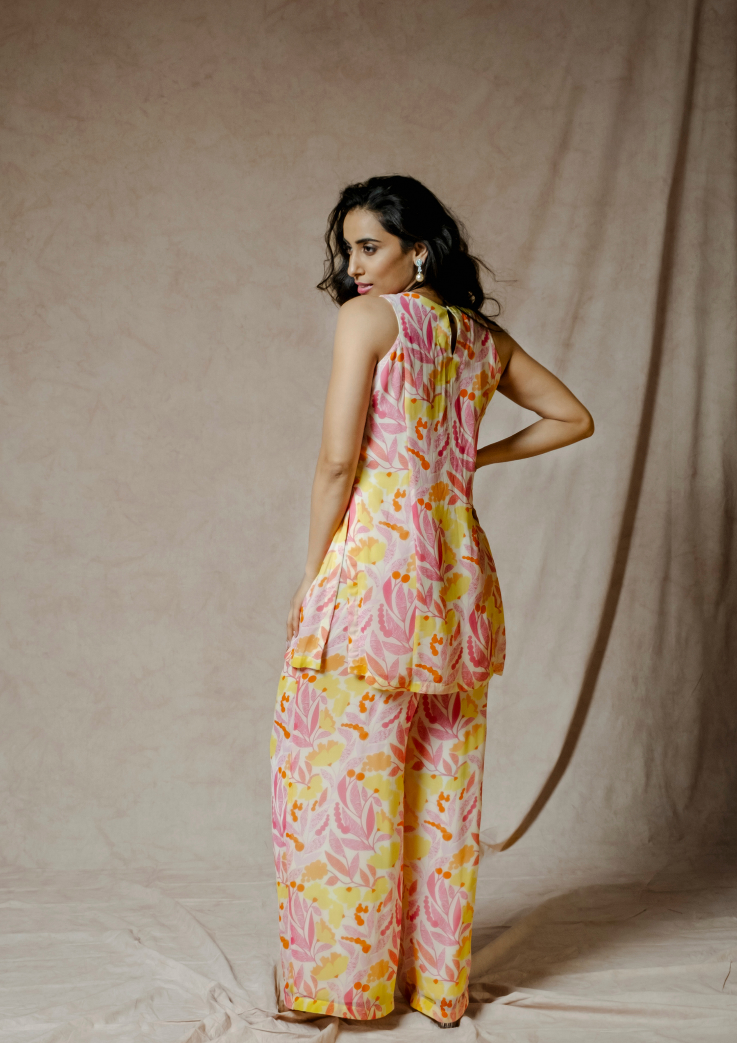 Noor Floral 3D Appliquéd Kurta Set in Pink and Yellow.