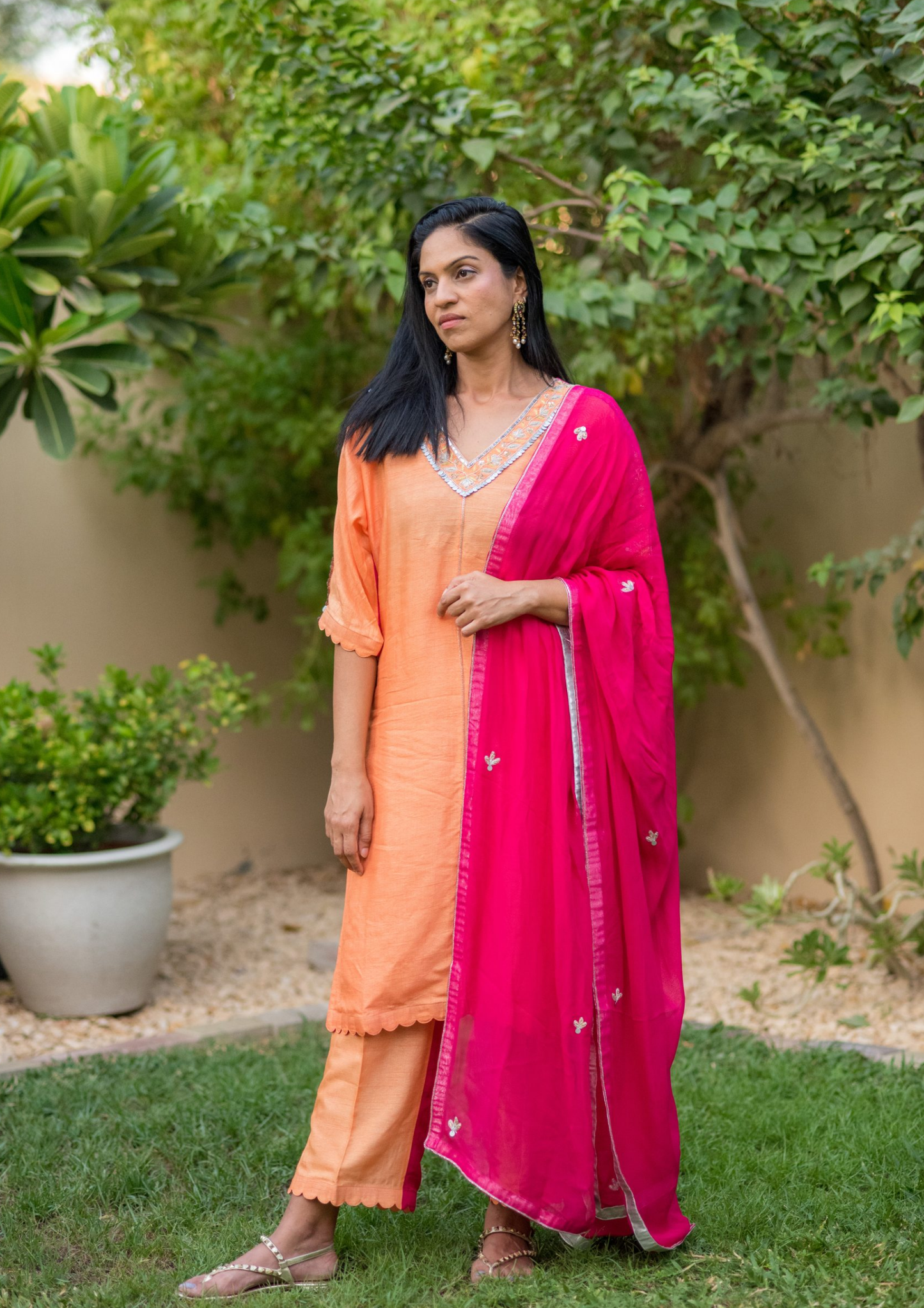 Sorbet Maya Double Toned Peach and Pink Kurta Set