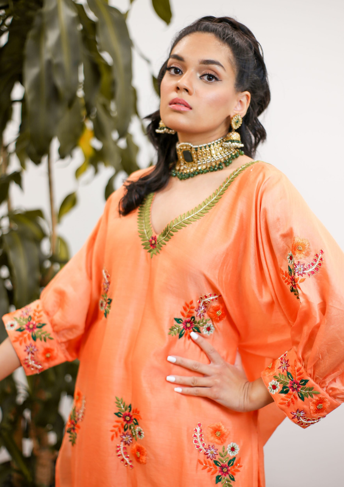 Sorbet Phool Burnt Orange Kaftan Kurta Set.