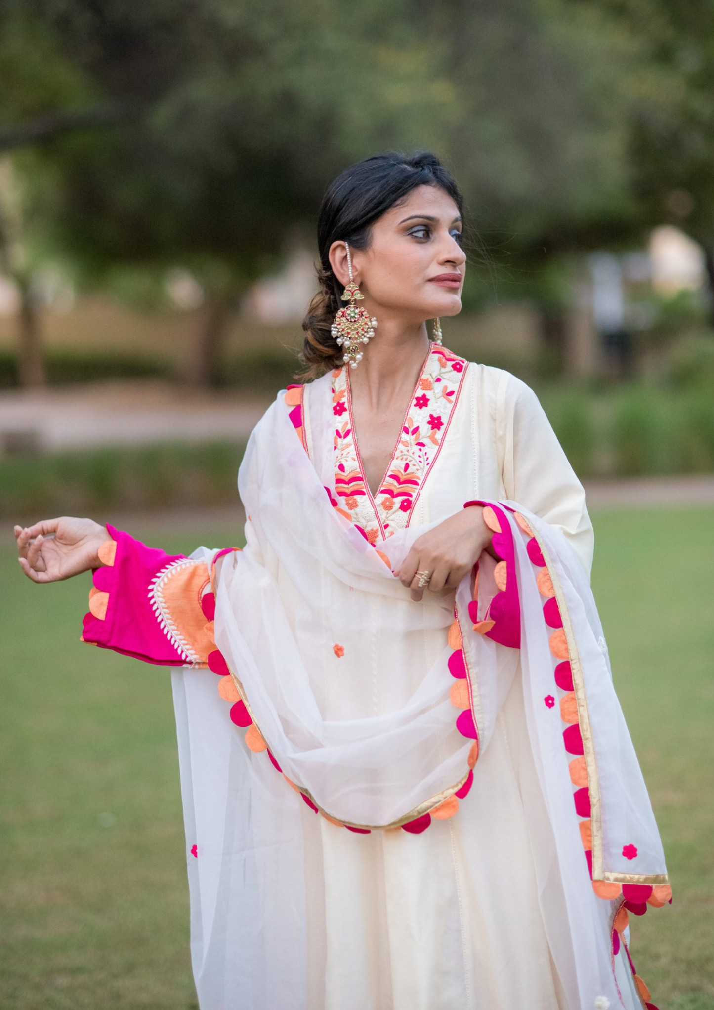 Akira Pia Cream Anarkali Kurta Set.
