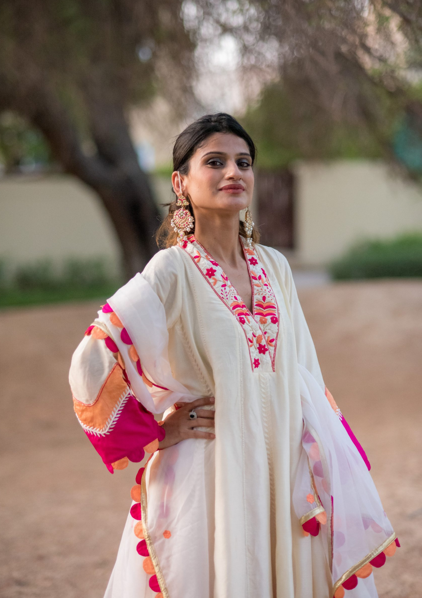 Akira Pia Cream Anarkali Kurta Set.