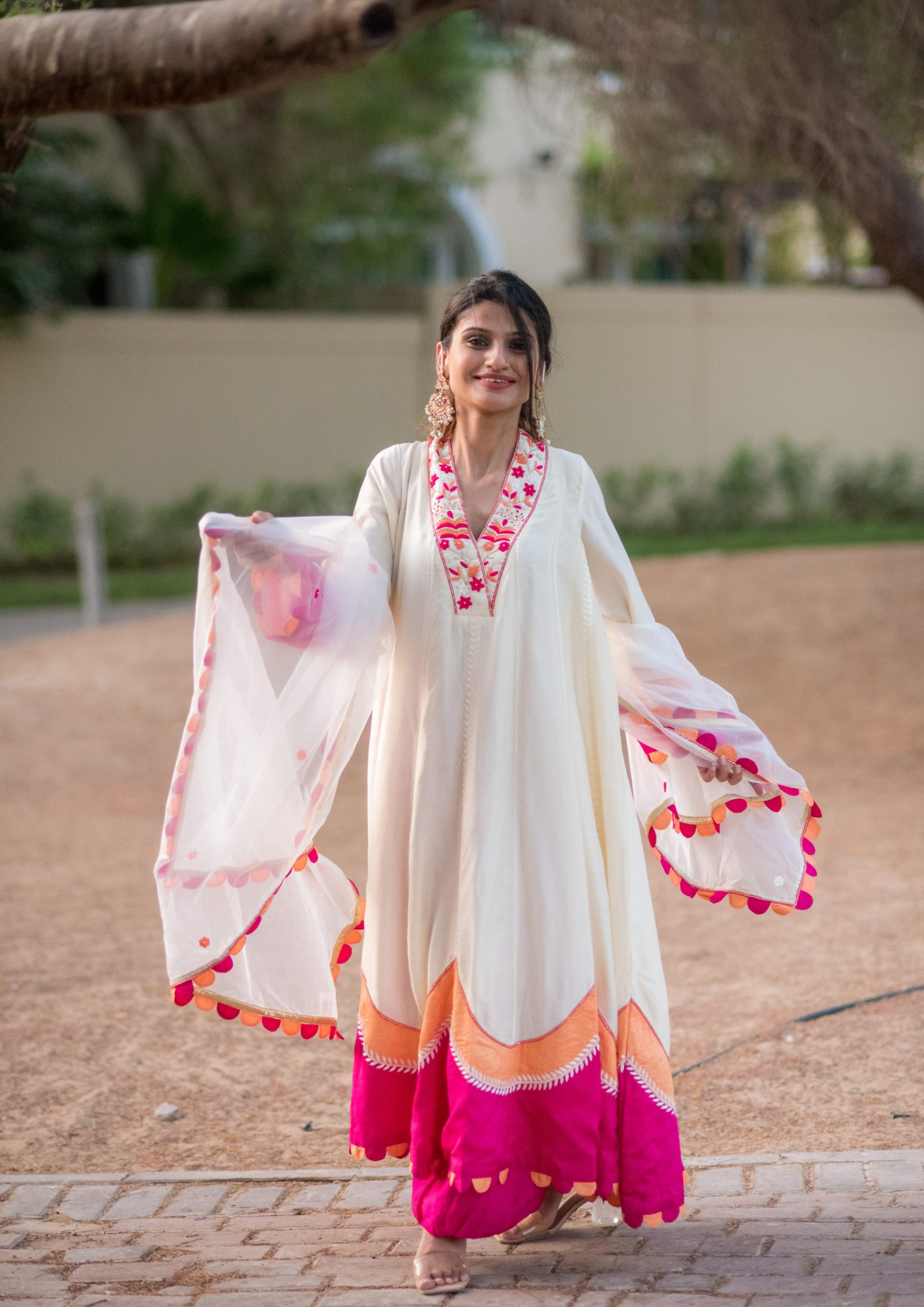 Akira Pia Cream Anarkali Kurta Set.
