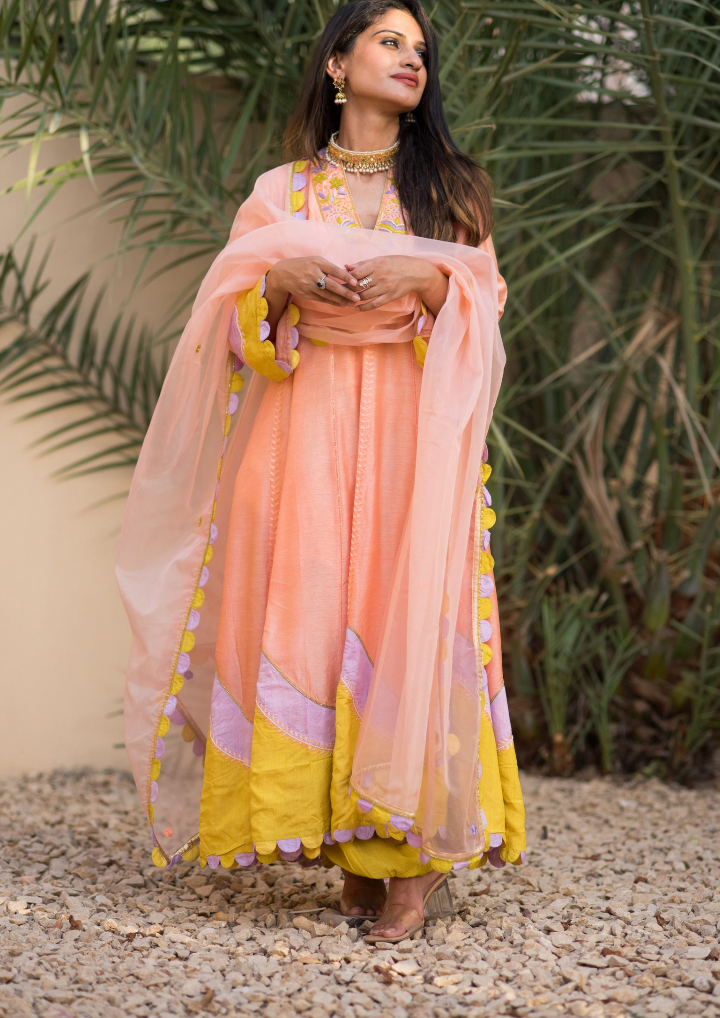 Akira Pia Peach Anarkali Kurta Set.