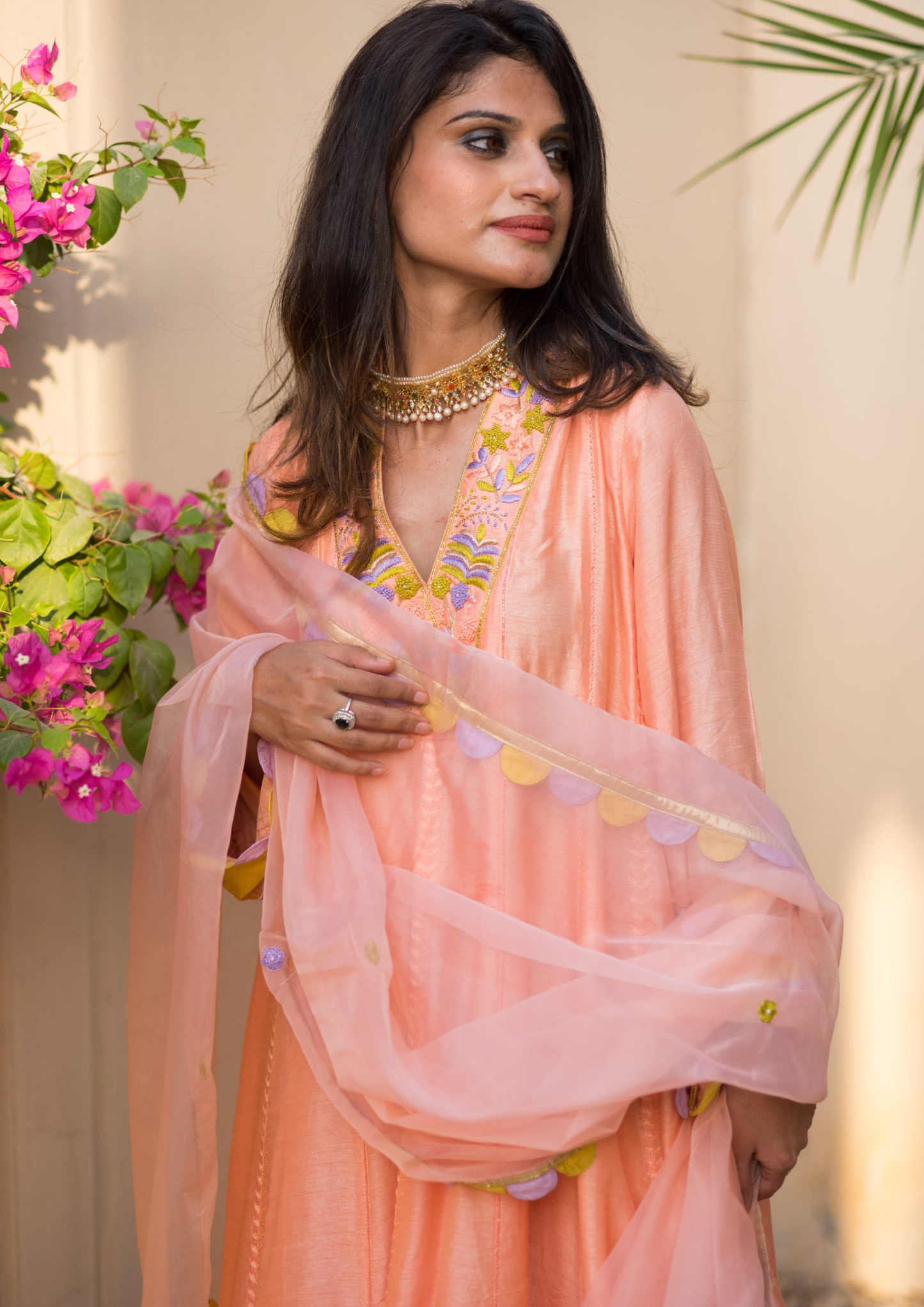 Akira Pia Peach Anarkali Kurta Set.