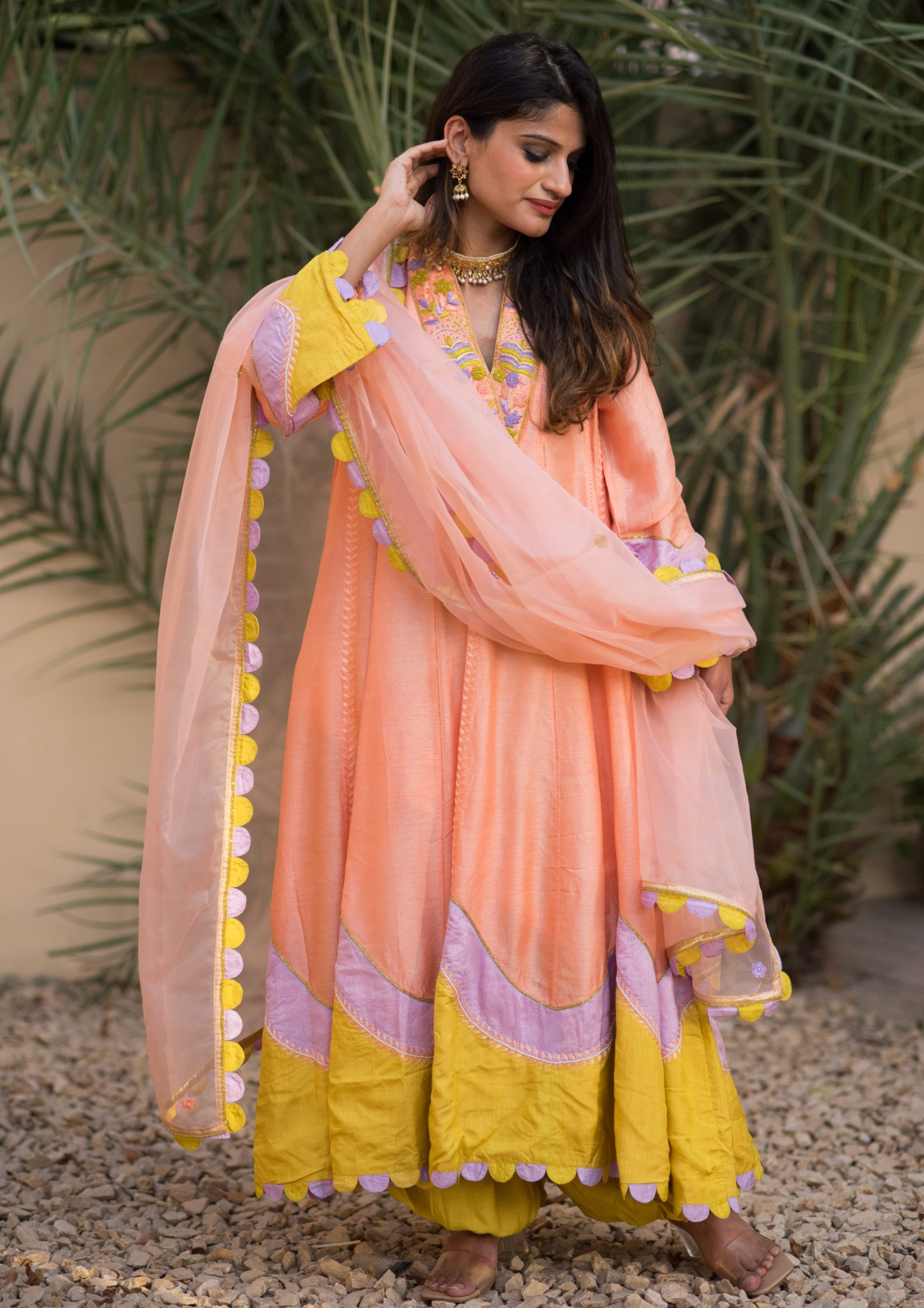 Akira Pia Peach Anarkali Kurta Set.