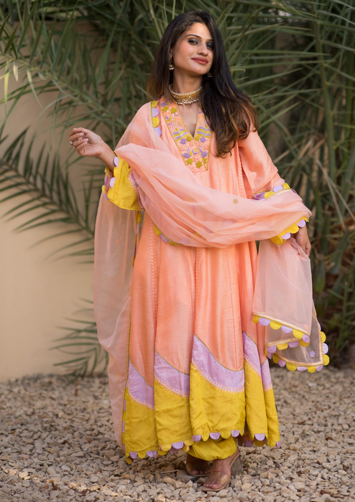 Akira Pia Peach Anarkali Kurta Set.
