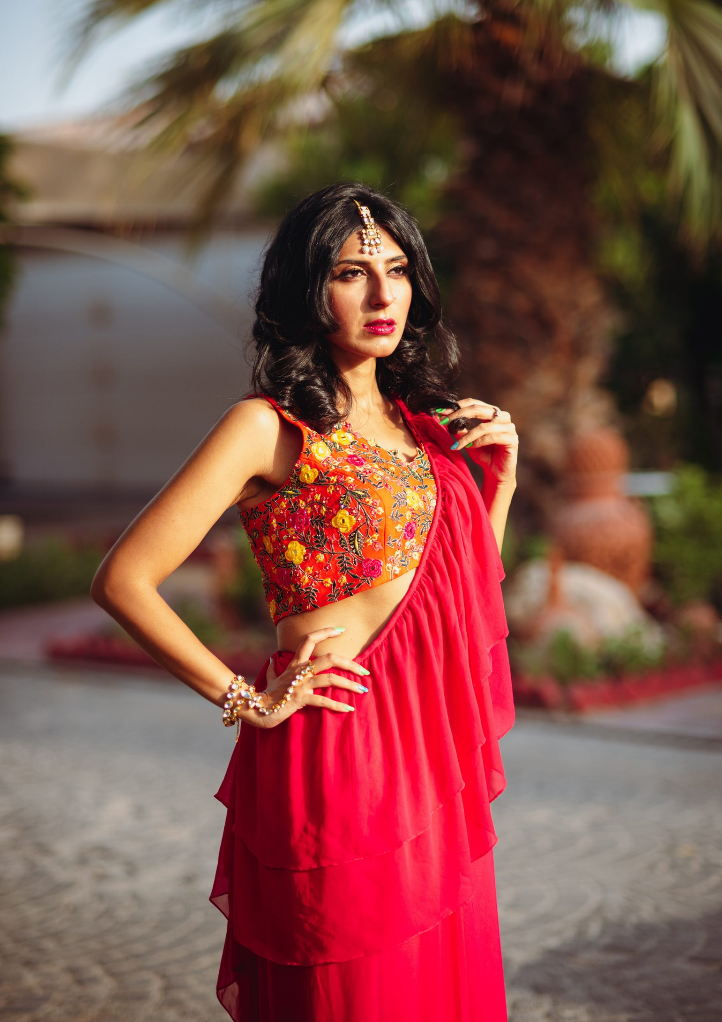 Pink Pre- Stitched Ruffled Saree and Blouse
