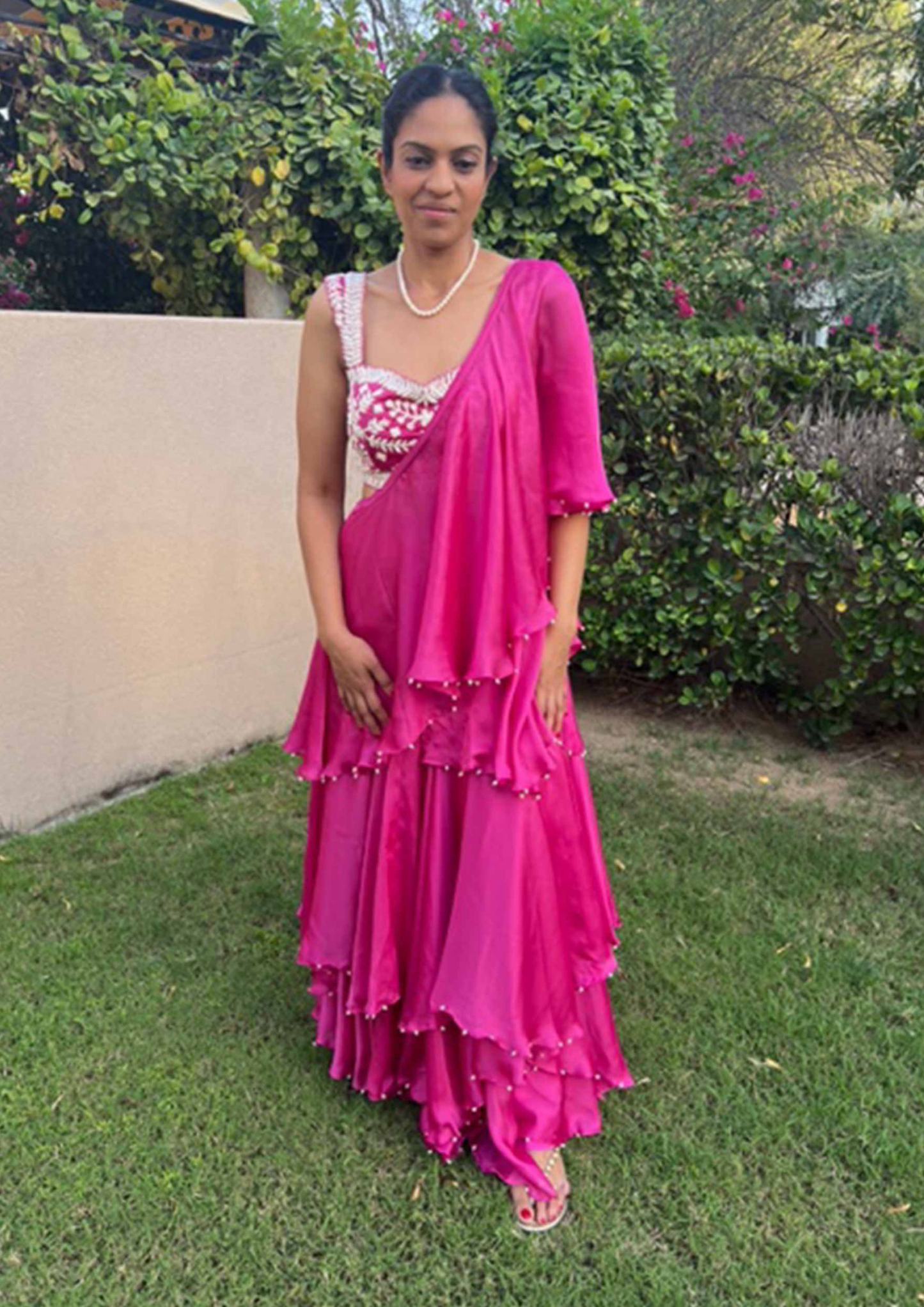 Akira Pink Pre- Stitched Waterfall Draped Saree and Blouse.