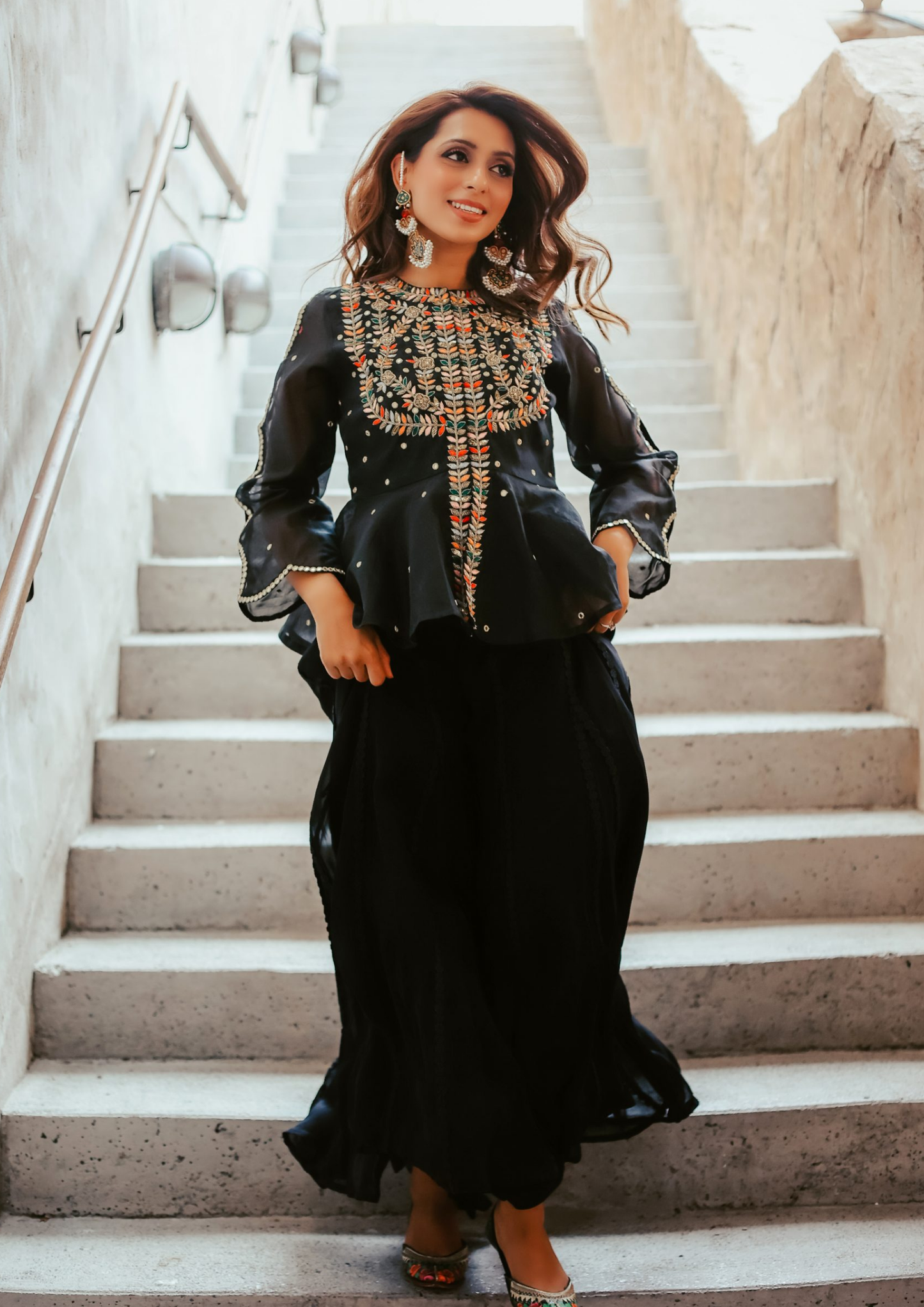 Sorbet Rani Black Jumpsuit and Jacket Set.