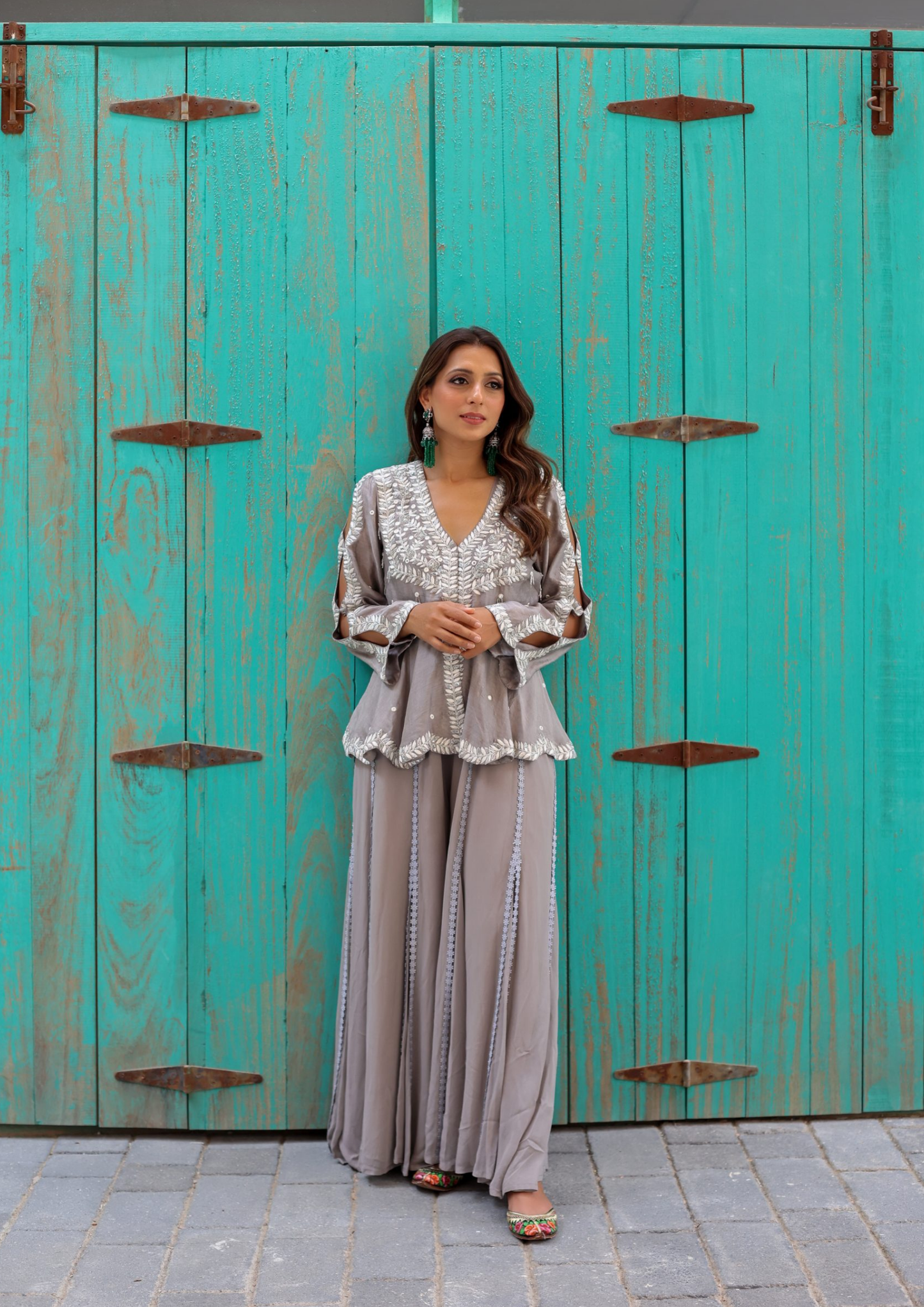 Sorbet Rani Grey Jumpsuit and Jacket Set.