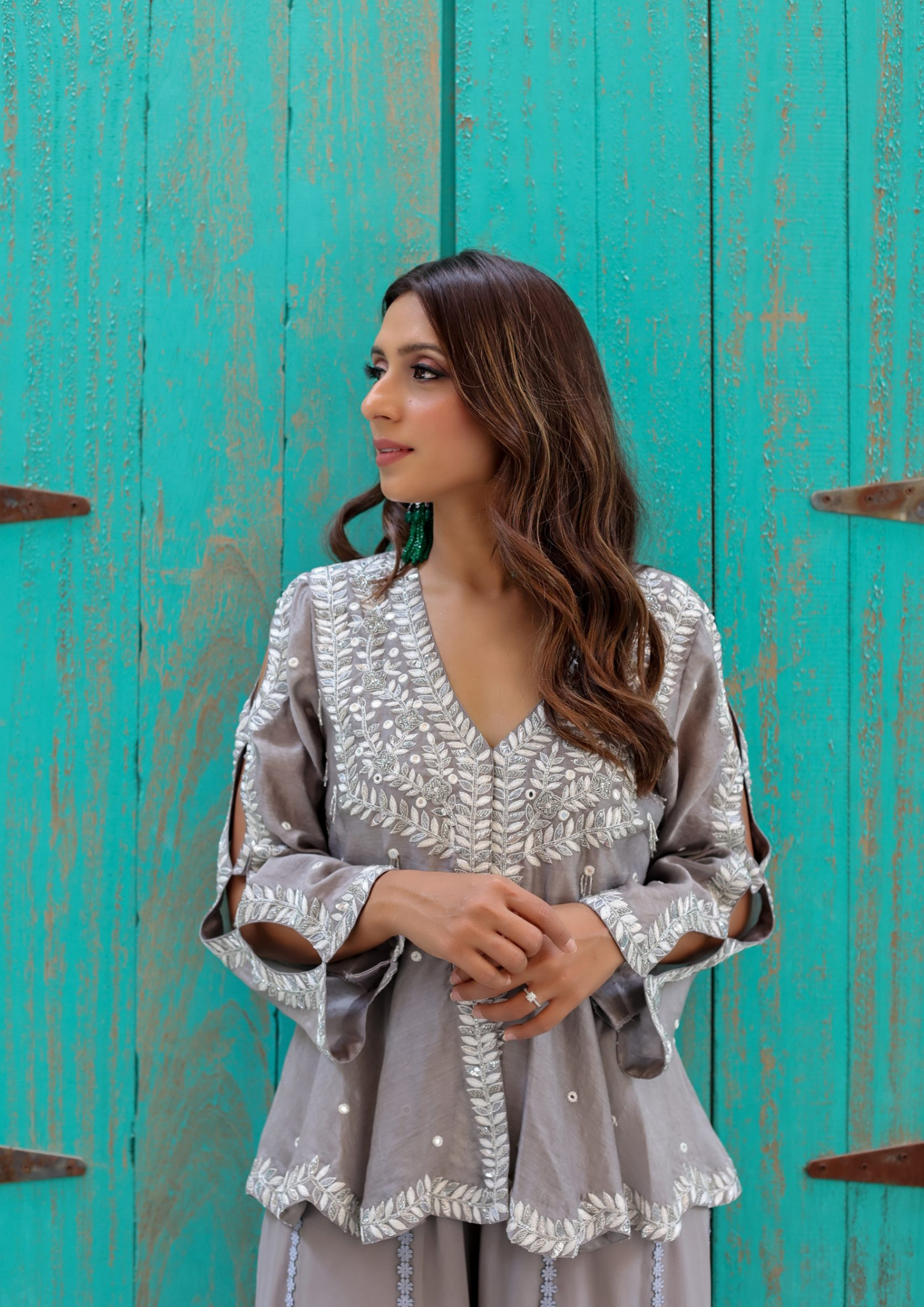 Sorbet Rani Grey Jumpsuit and Jacket Set.