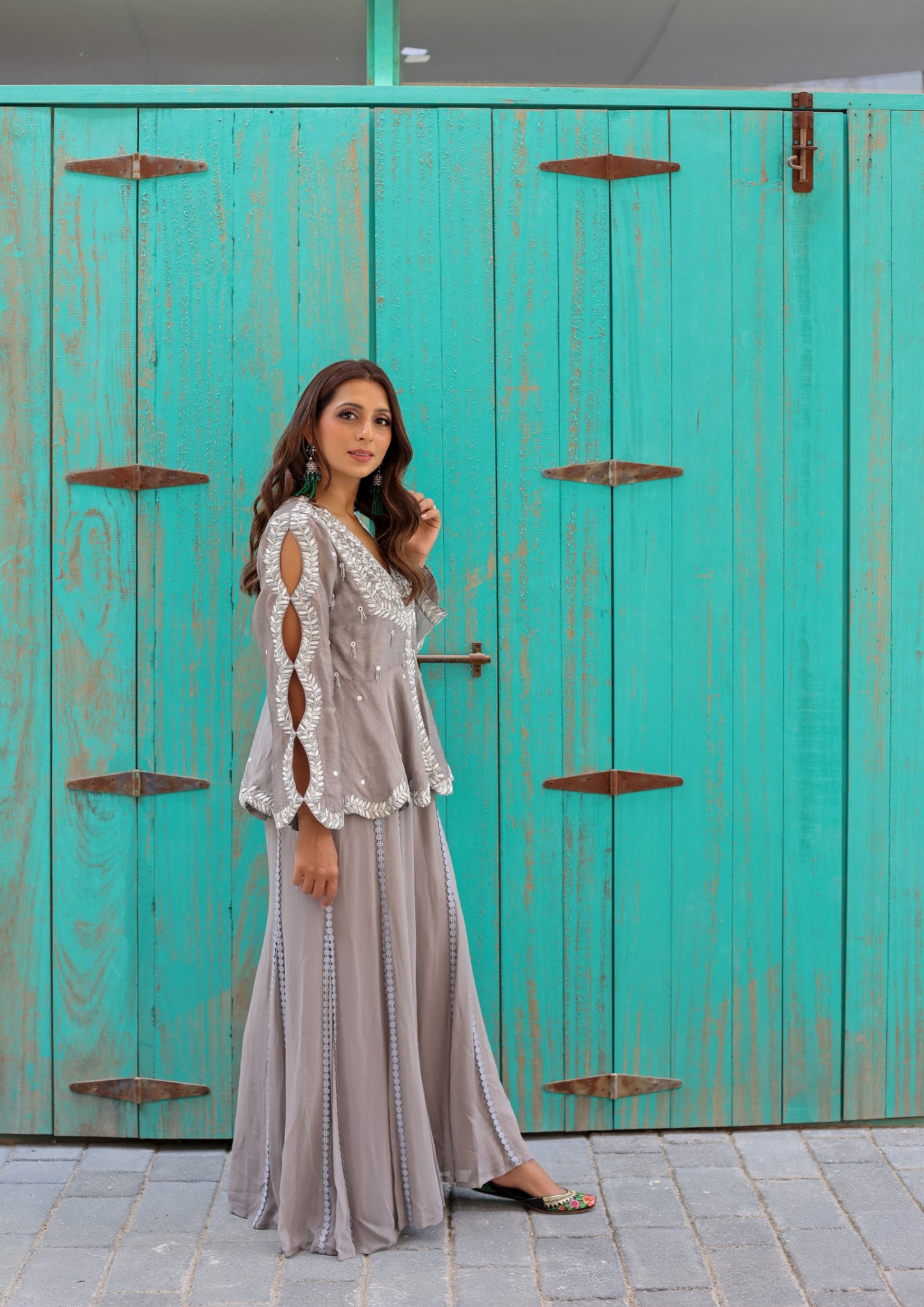 Sorbet Rani Grey Jumpsuit and Jacket Set.