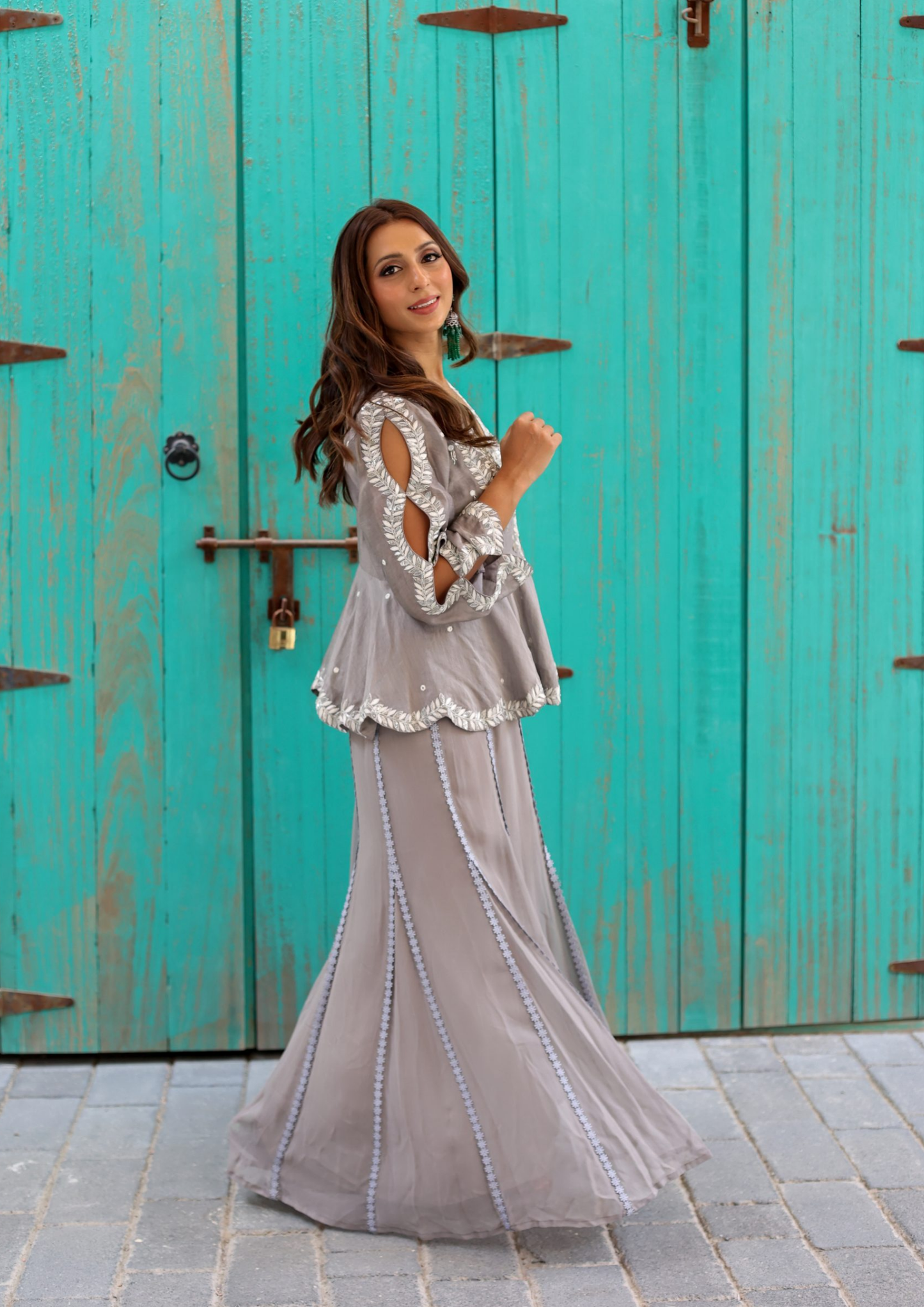Sorbet Rani Grey Jumpsuit and Jacket Set.