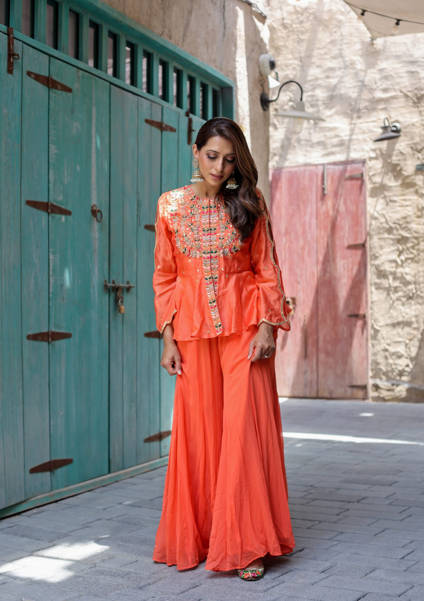 Sorbet Rani Tangerine Jumpsuit and Jacket Set.