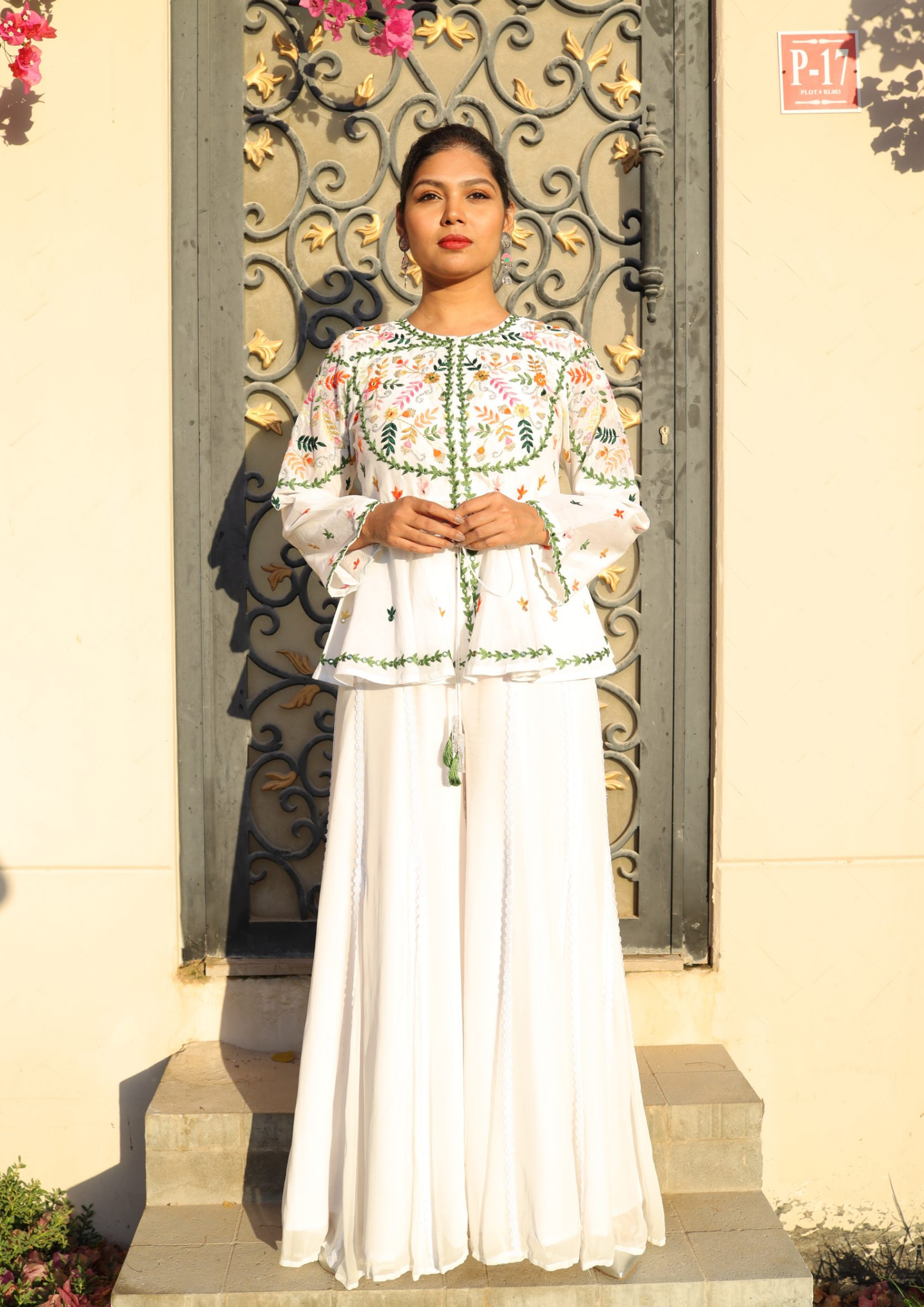 Sorbet Rani White Jumpsuit and Jacket Set.