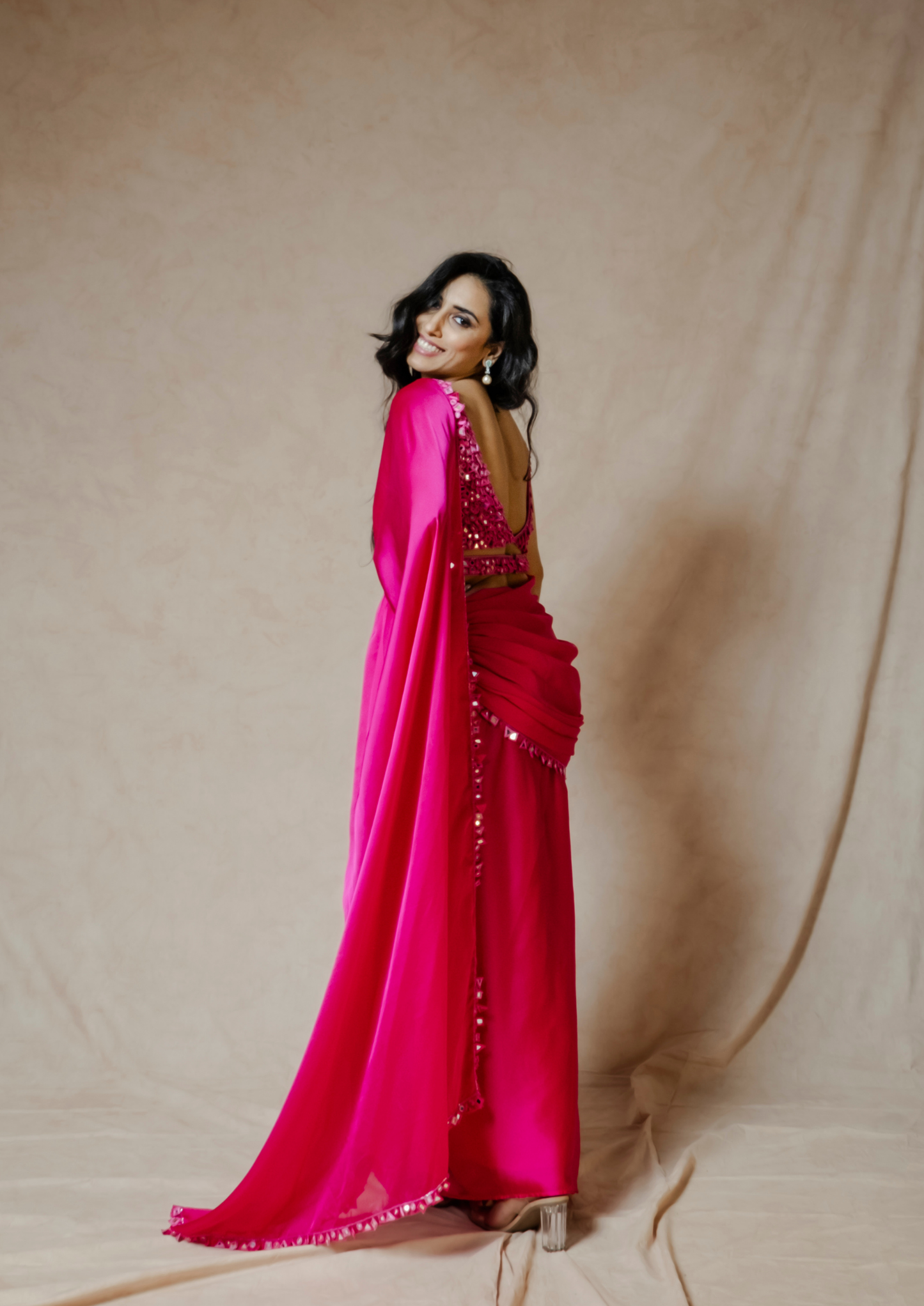 Noor Hot Pink Saree Set