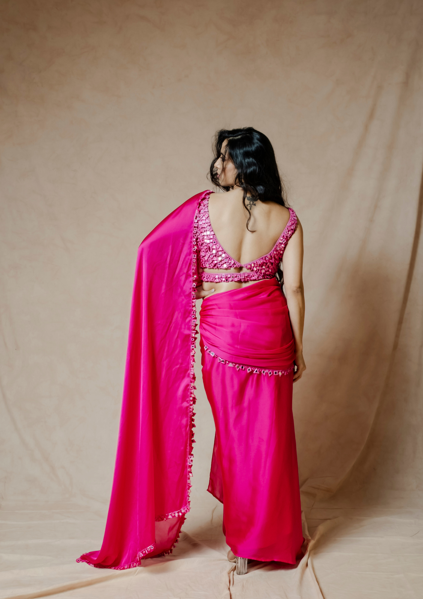 Noor Hot Pink Saree Set