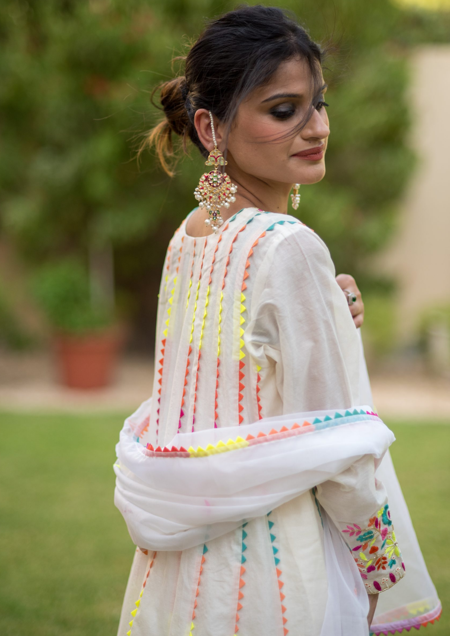 Akira Araya White and Neon Anarkali Kurta Set