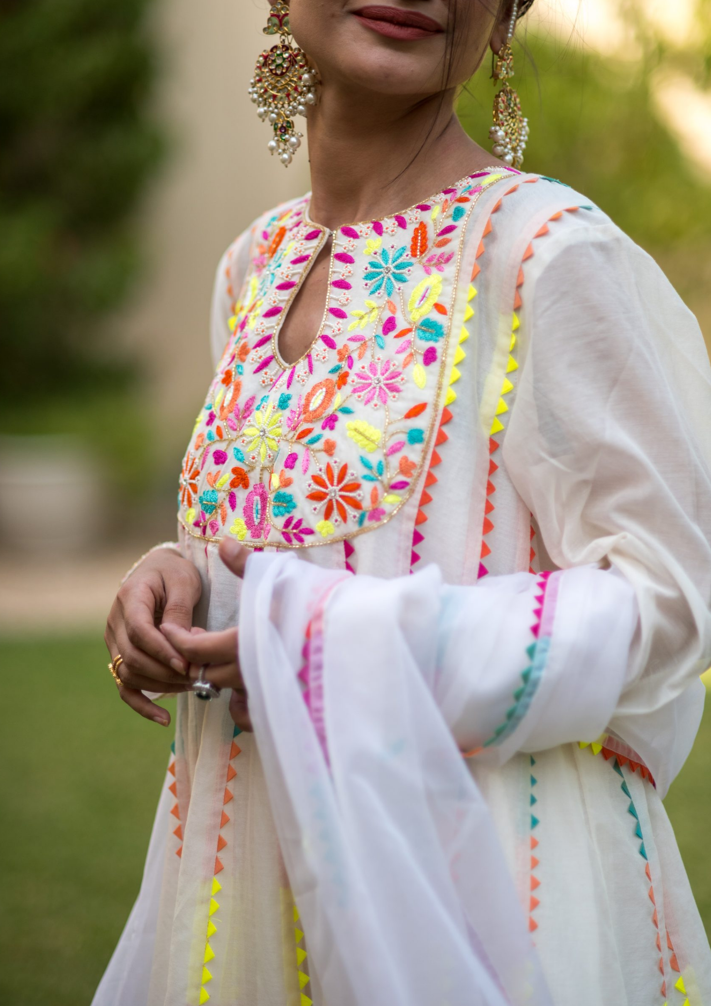 Akira Araya White and Neon Anarkali Kurta Set