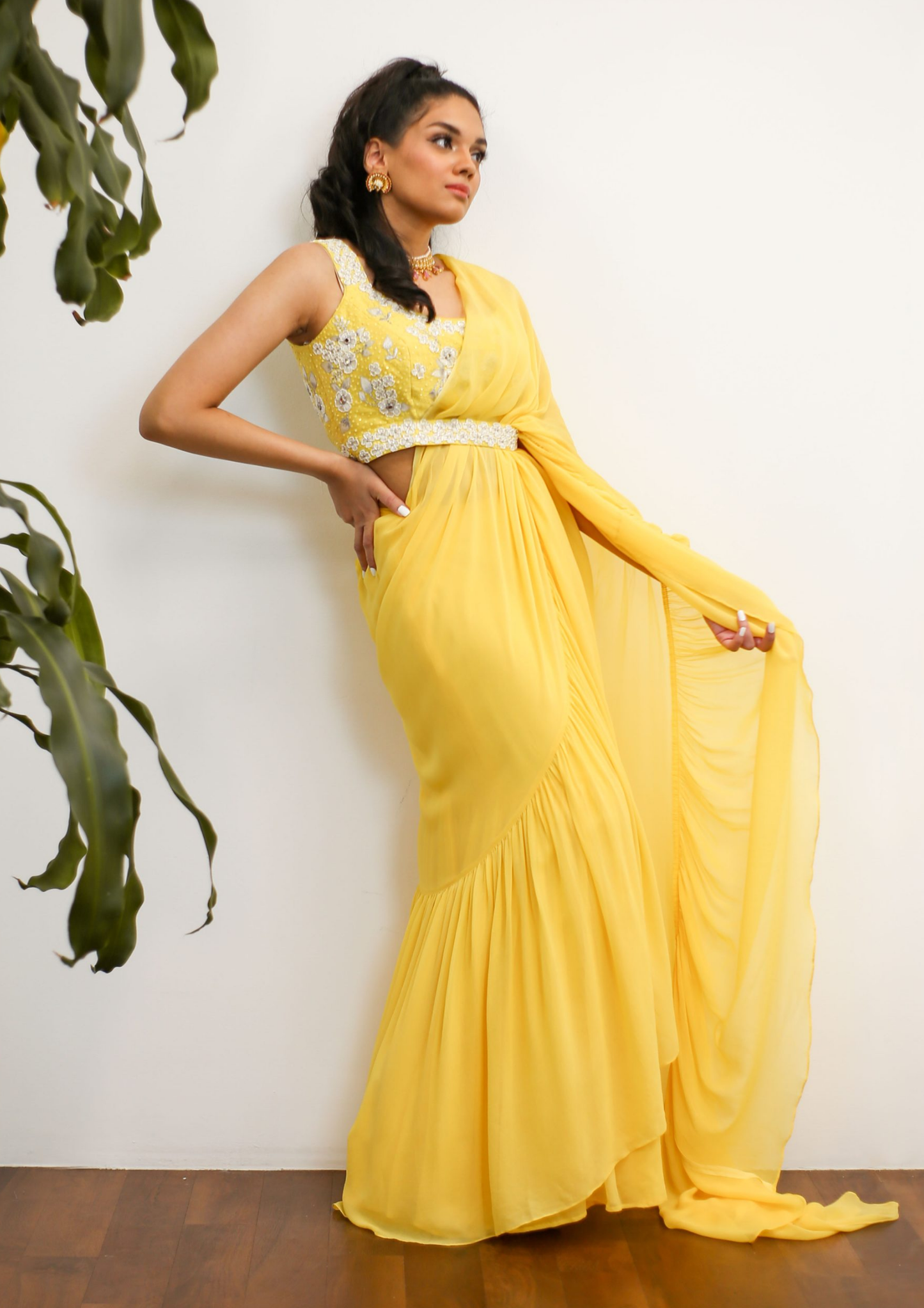 Sorbet Yellow Pre- Stitched Ruffled Saree and Blouse