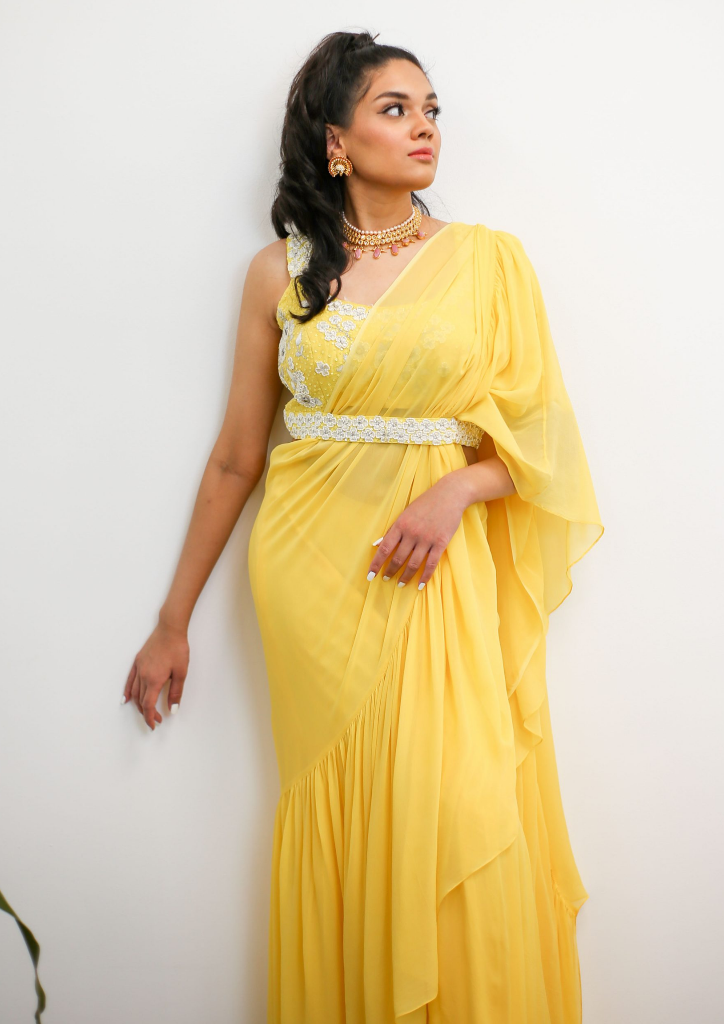 Sorbet Yellow Pre- Stitched Ruffled Saree and Blouse