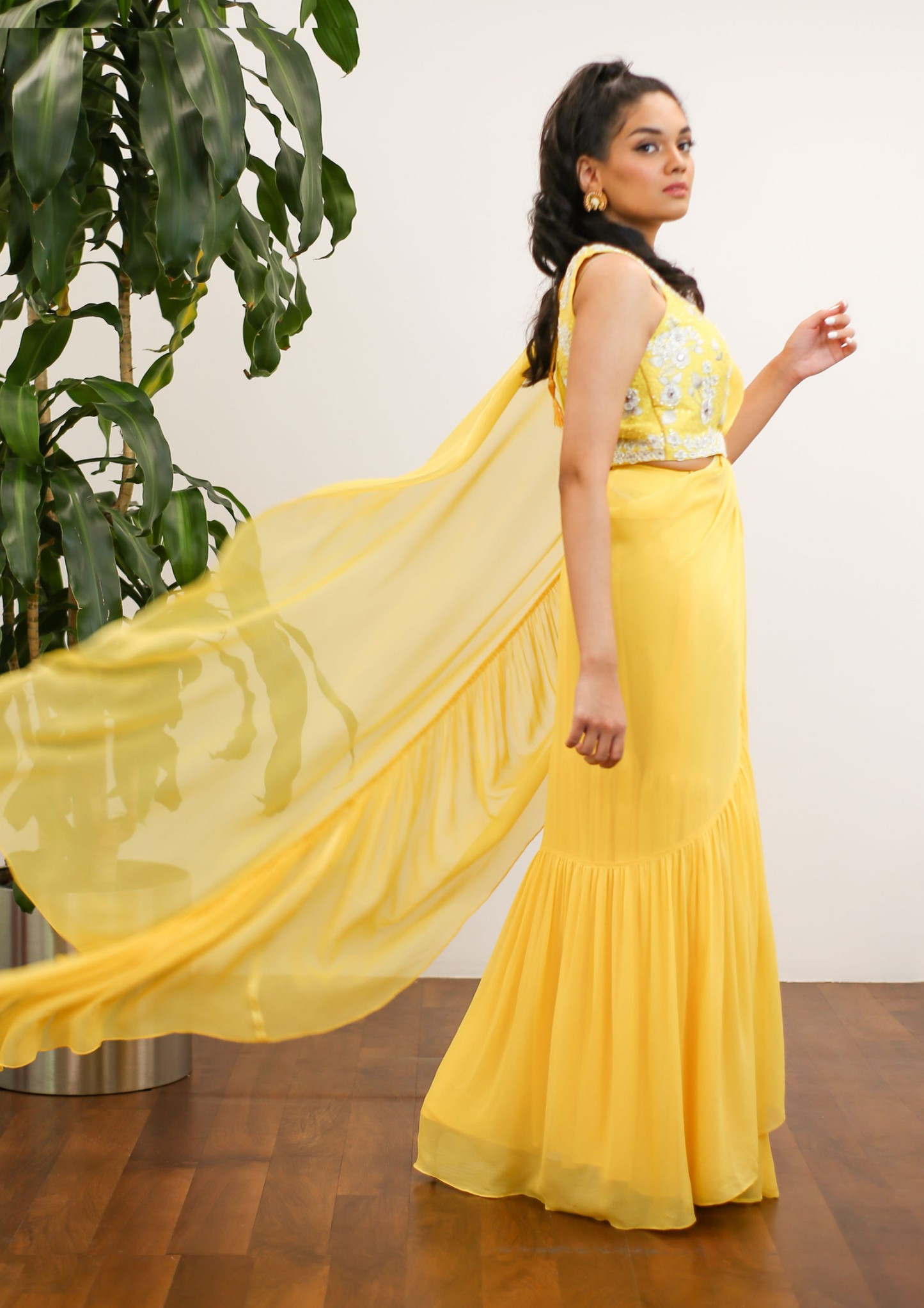 Sorbet Yellow Pre- Stitched Ruffled Saree and Blouse