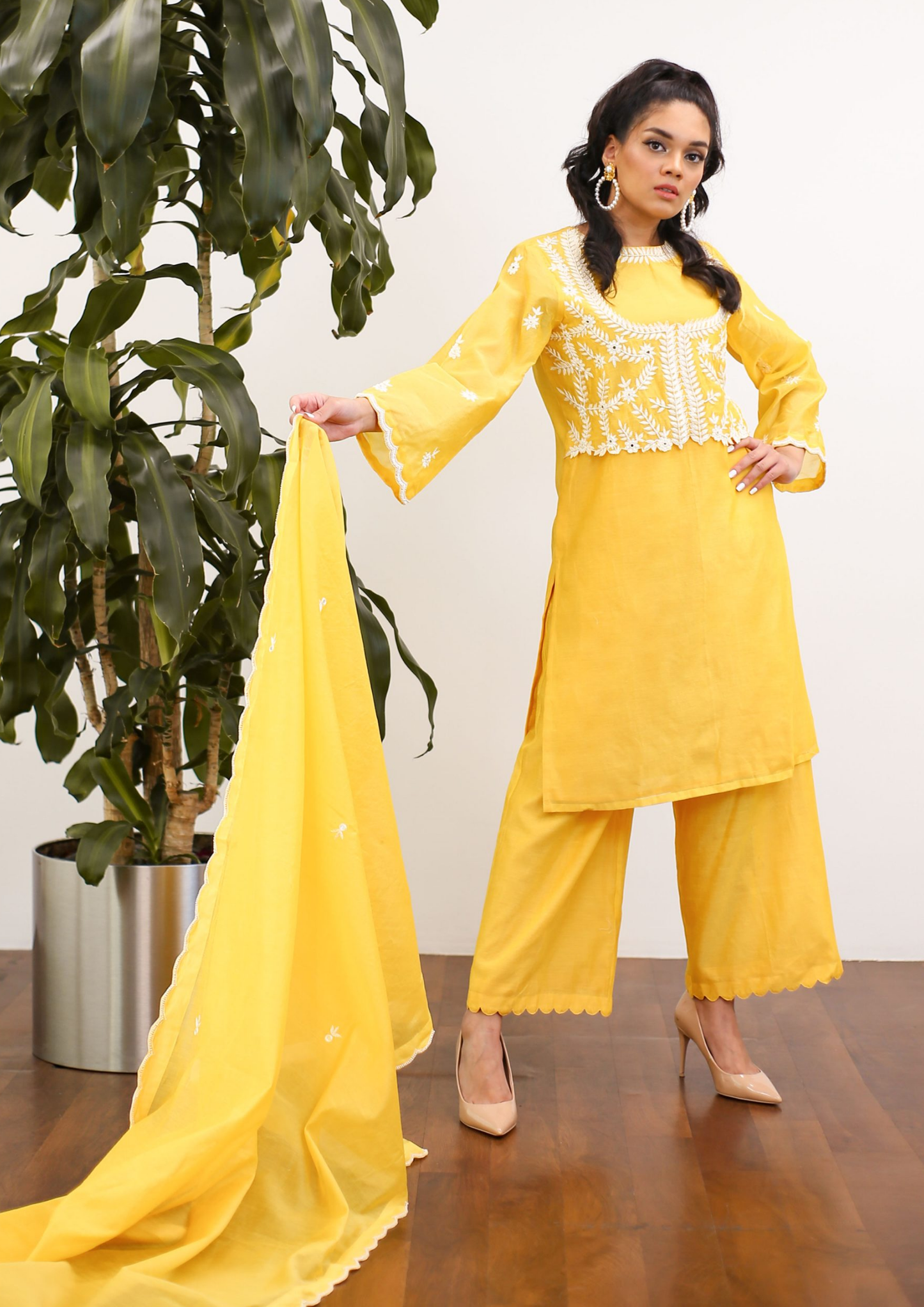 Sorbet Diva Yellow Cropped Jacket Kurta Set.