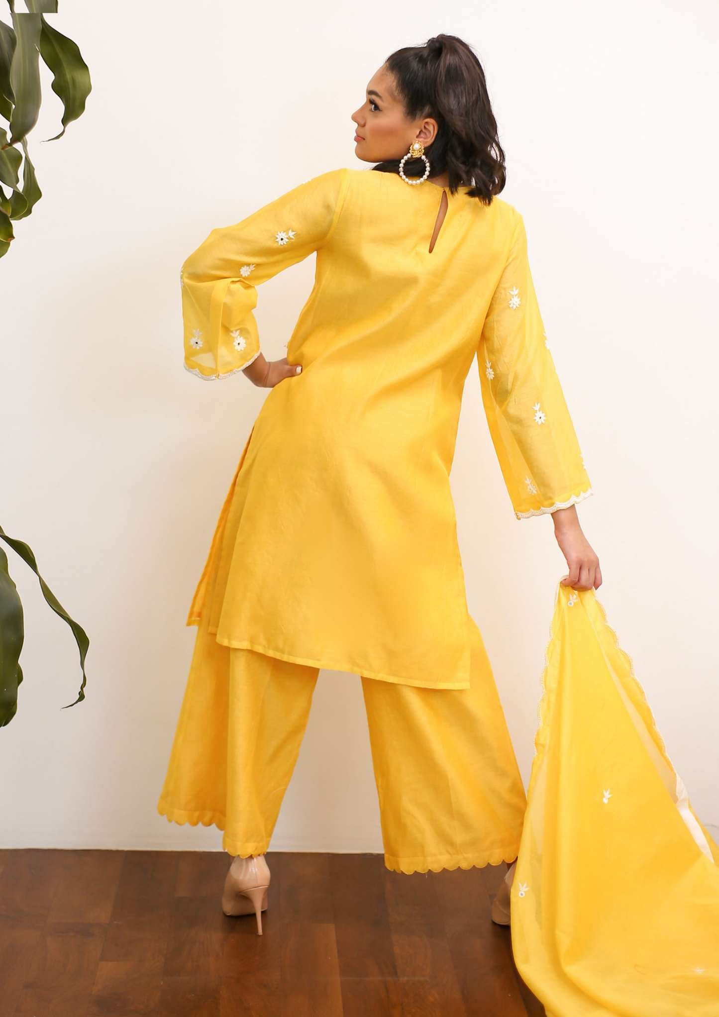 Sorbet Diva Yellow Cropped Jacket Kurta Set.