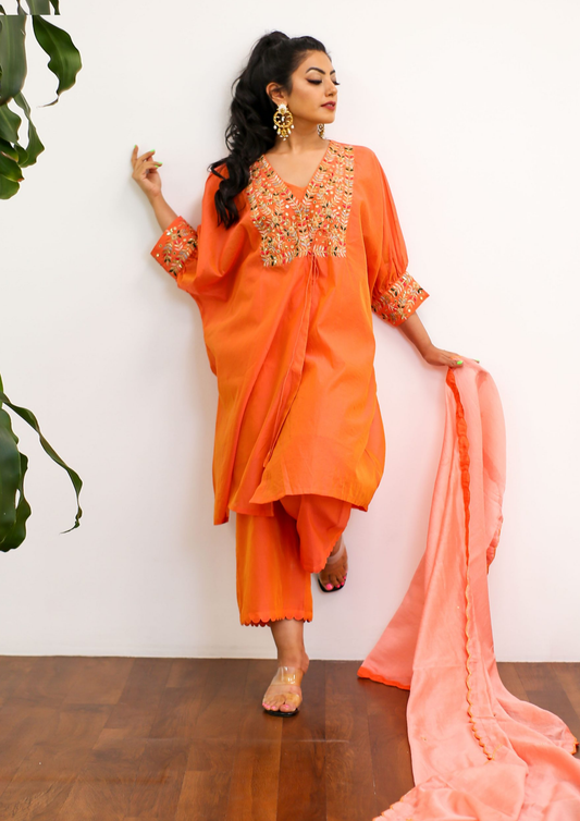 Sorbet Isha Burnt Orange Kaftan Kurta Set.