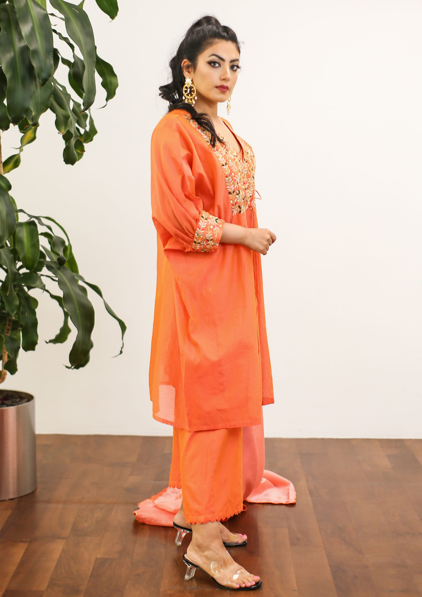 Sorbet Isha Burnt Orange Kaftan Kurta Set.