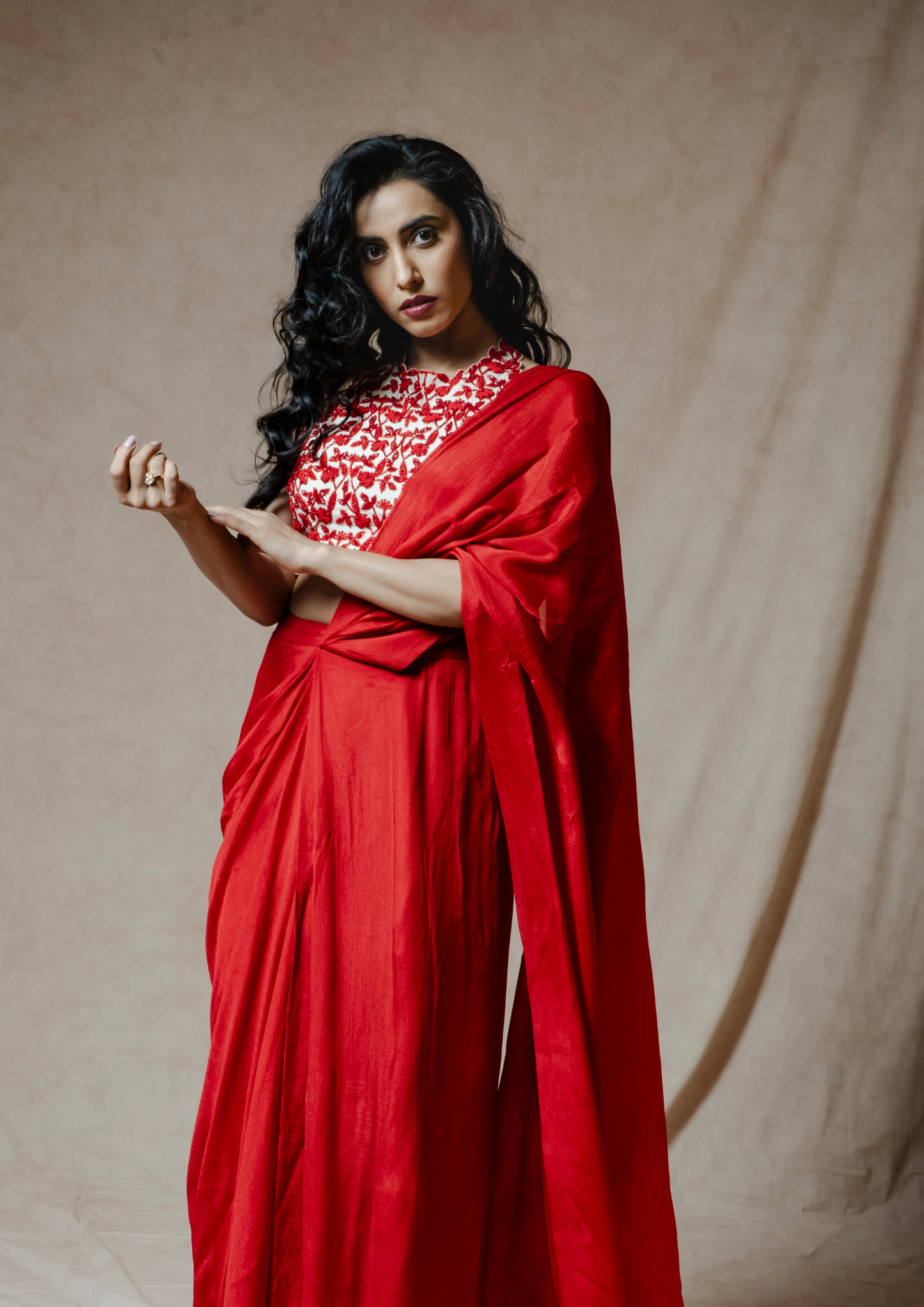 Noor Red and White Saree Set.