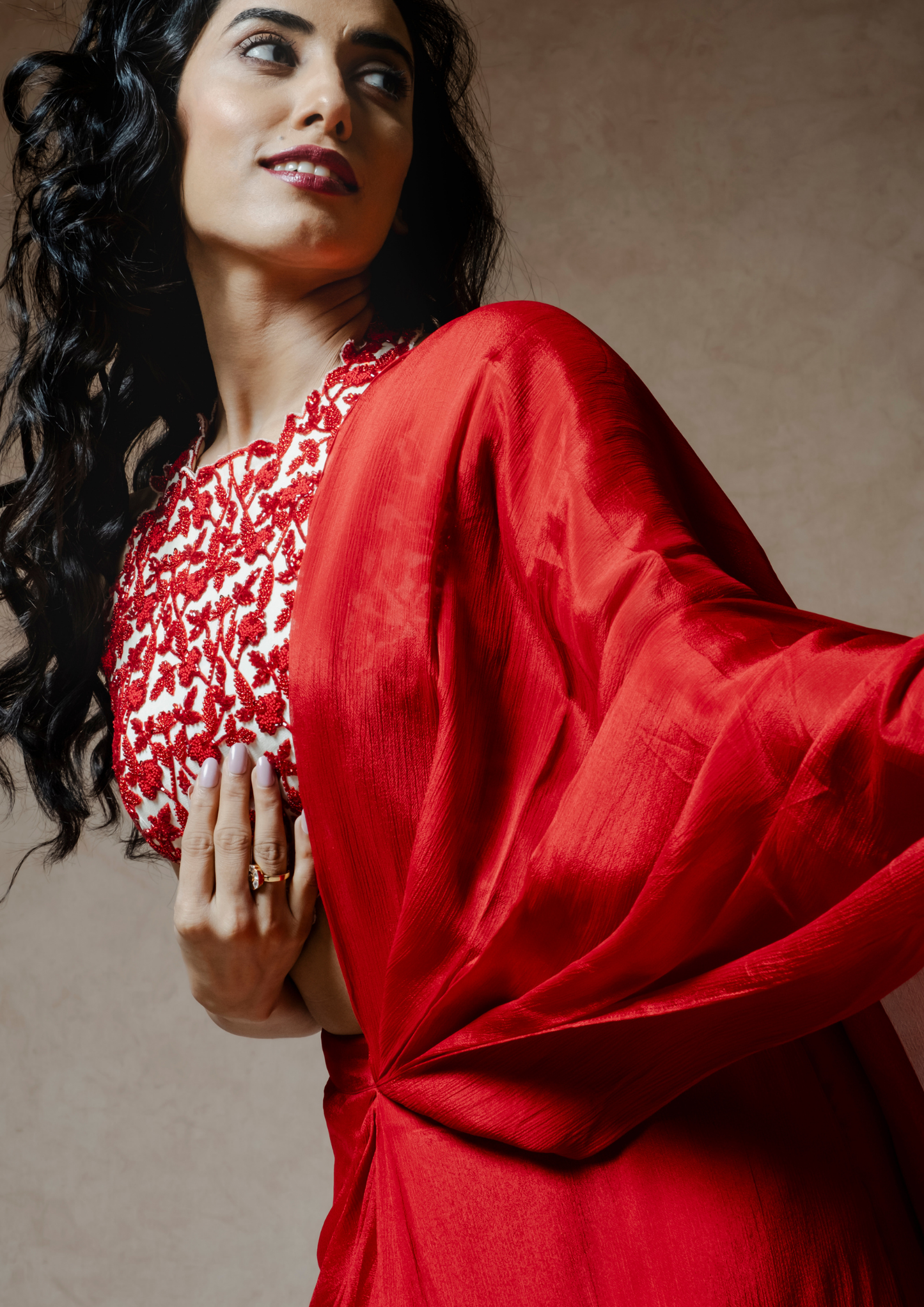 Noor Red and White Saree Set.