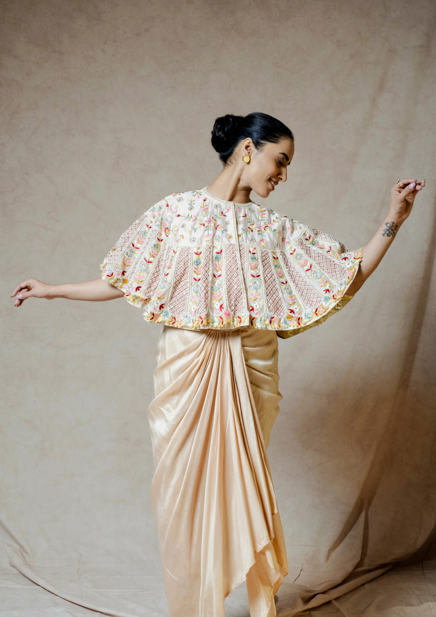 Noor Champagne Cape and Skirt Set.