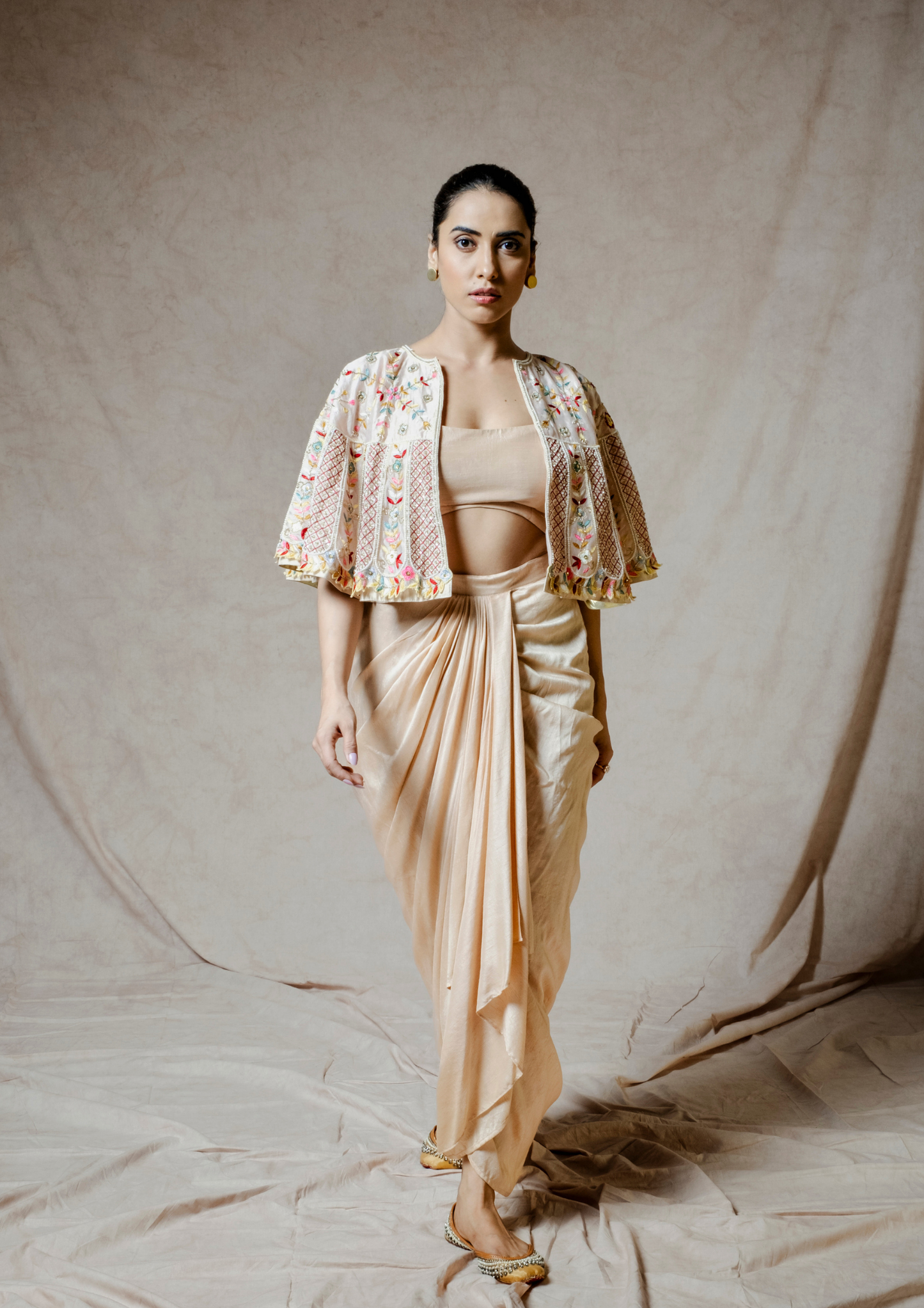 Noor Champagne Cape and Skirt Set.