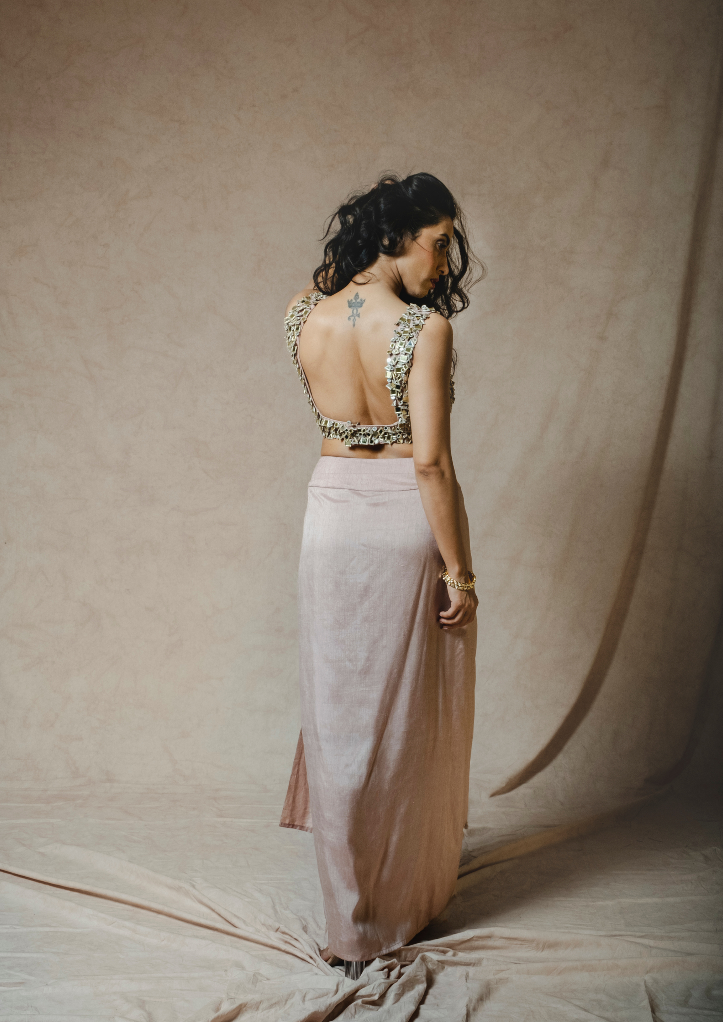 Noor Champagne Blouse and Draped Skirt Set