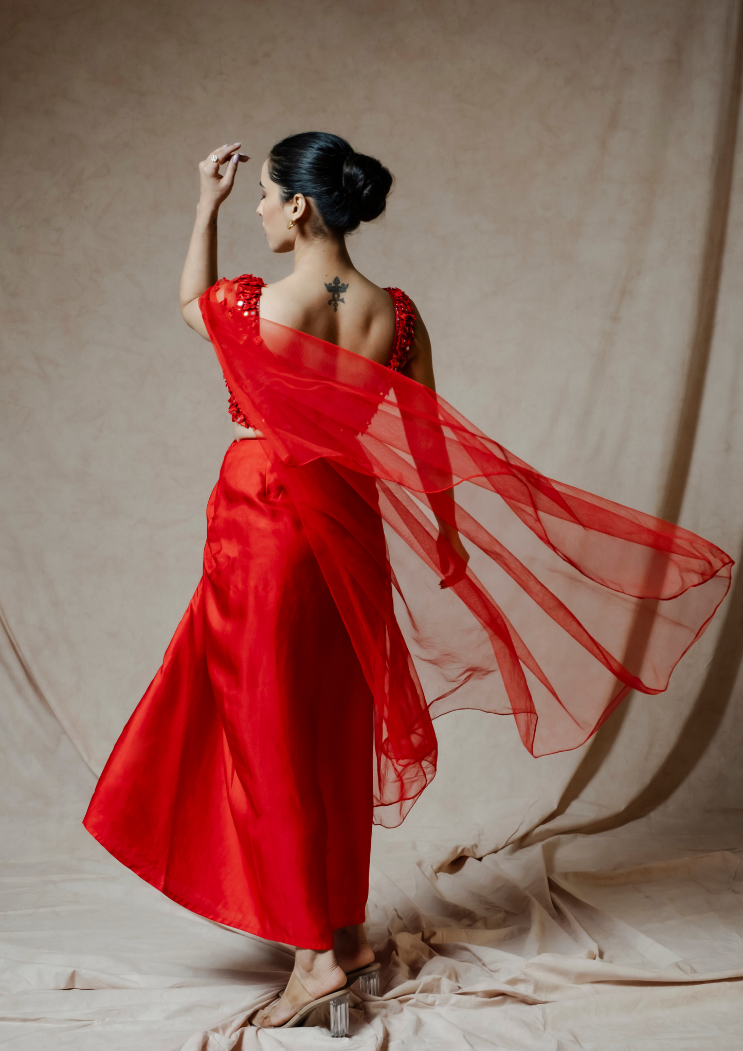 Noor Red Draped Saree Set