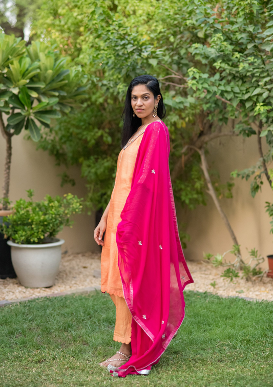 Sorbet Maya Double Toned Peach and Pink Kurta Set