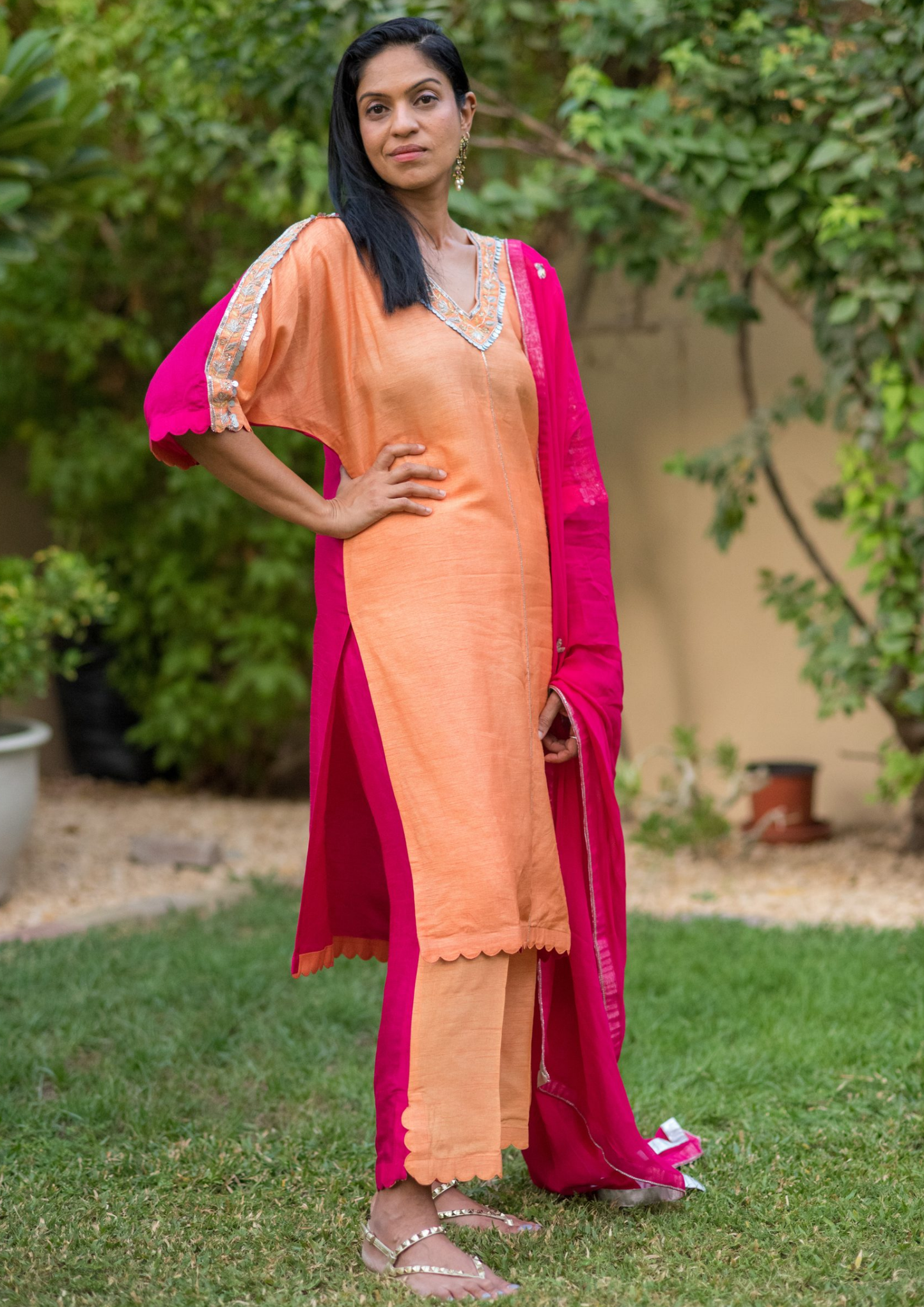 Sorbet Maya Double Toned Peach and Pink Kurta Set