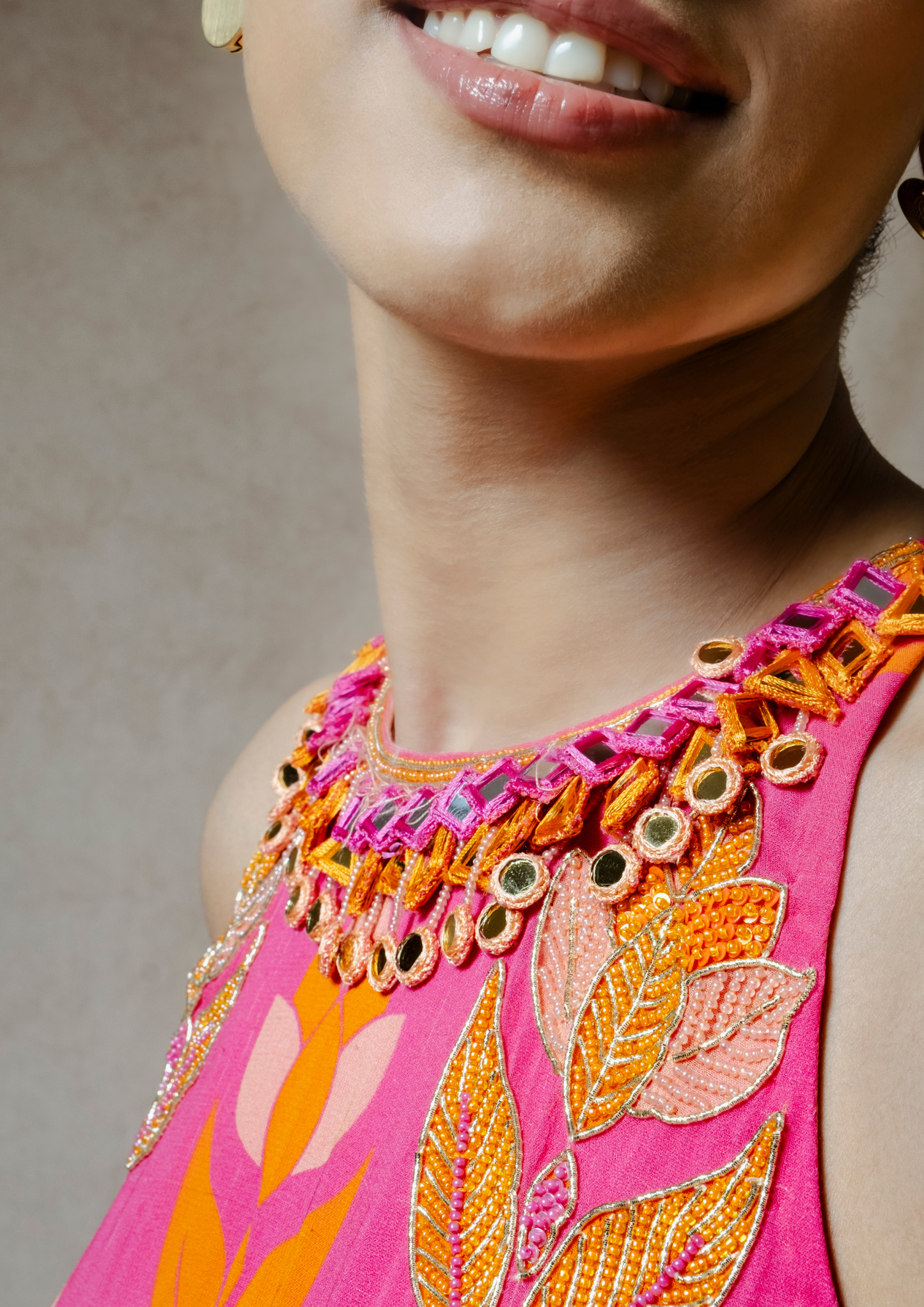 Noor Pink Lotus Print Kurta and Pant Set.