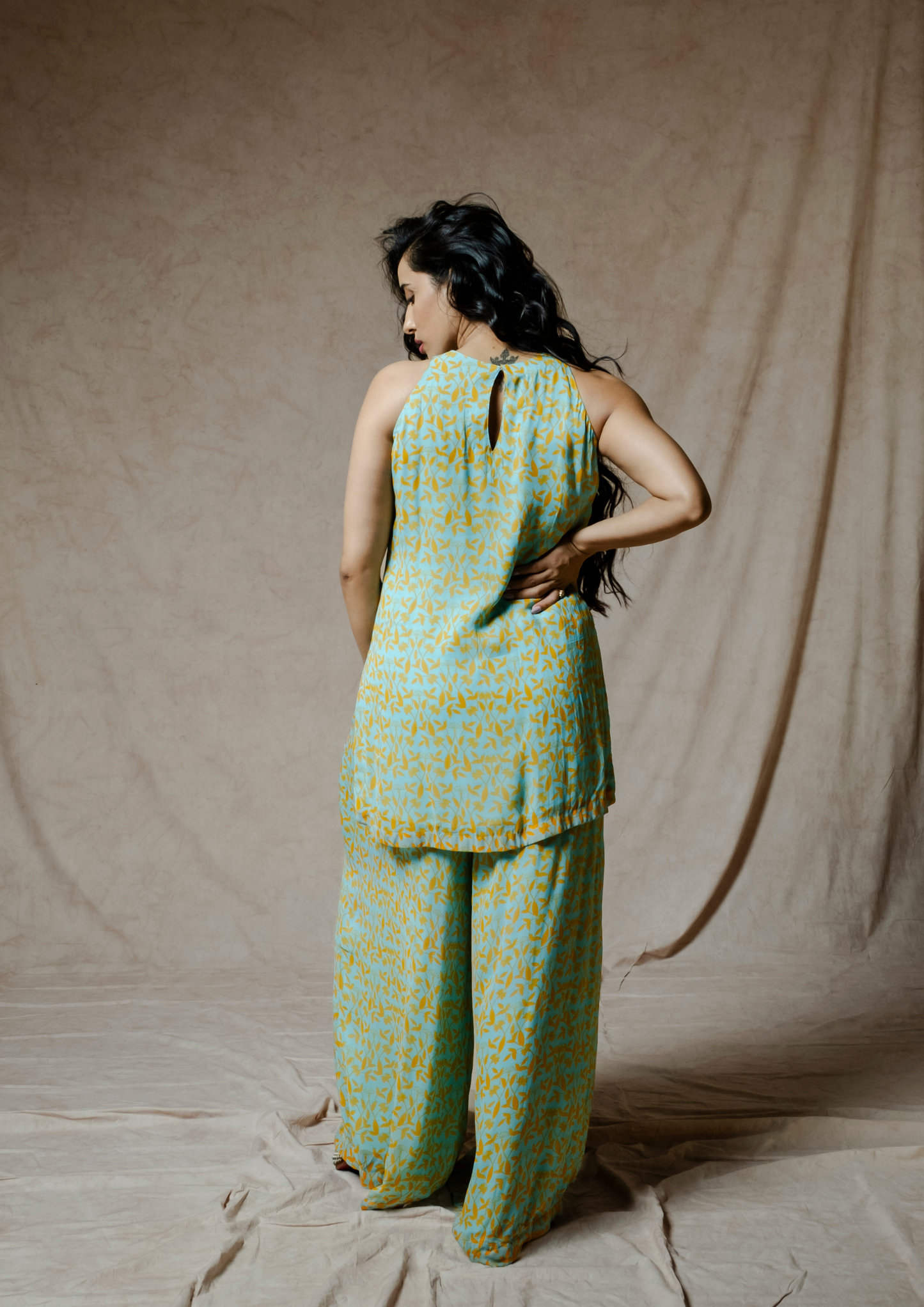 Noor Orange and Blue Kurta Set.