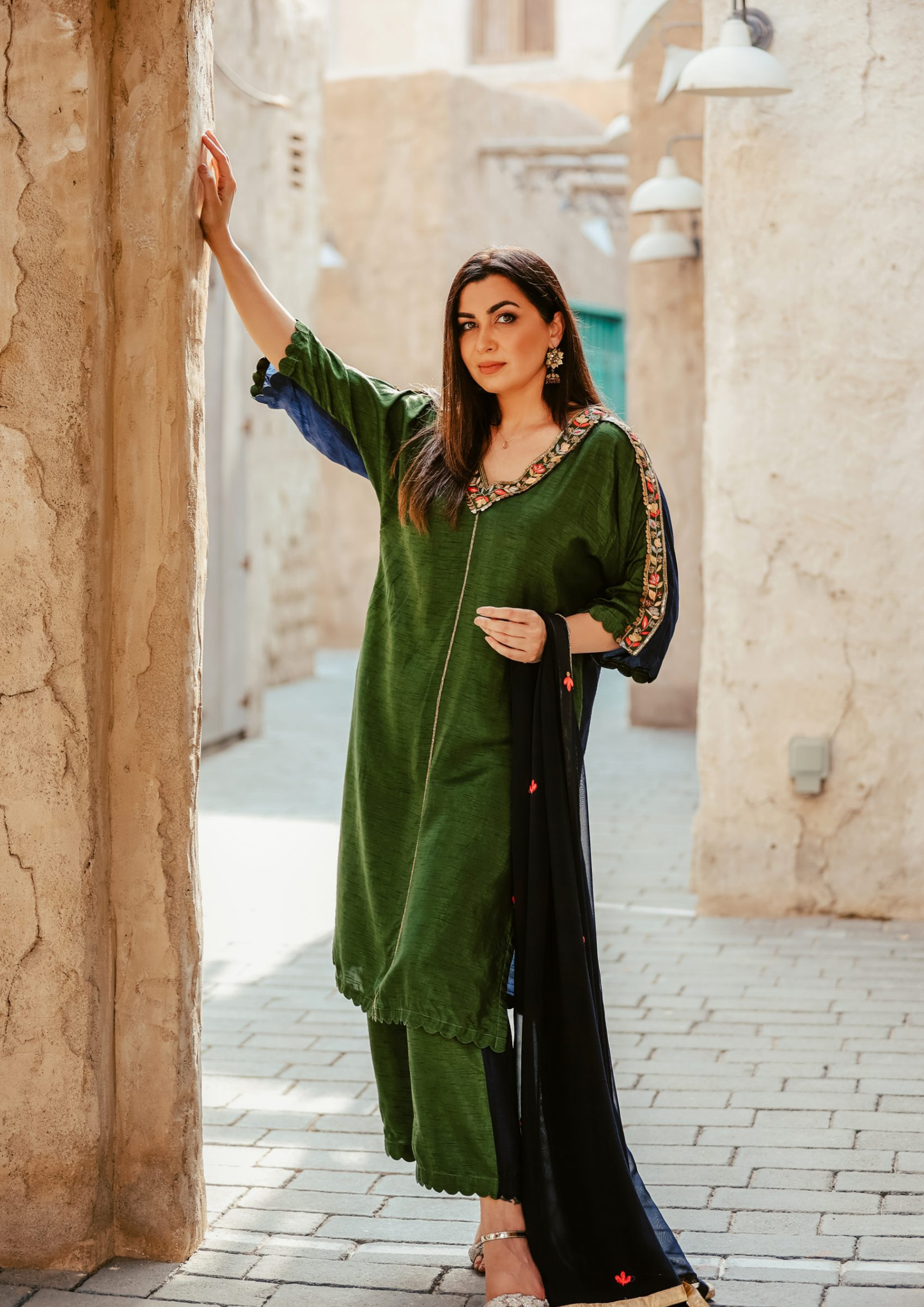 Sorbet Maya Jewel Double Toned Green and Blue Kurta Set