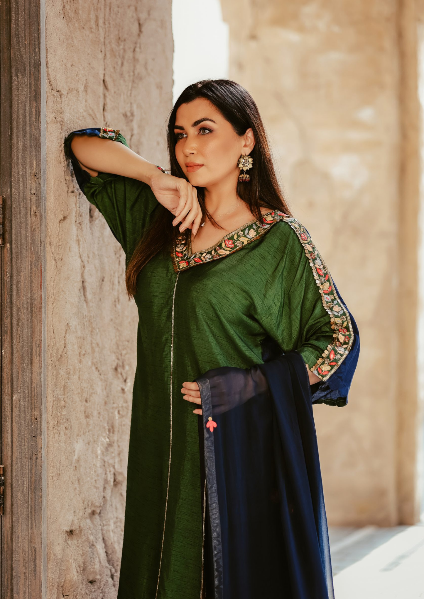 Sorbet Maya Jewel Double Toned Green and Blue Kurta Set