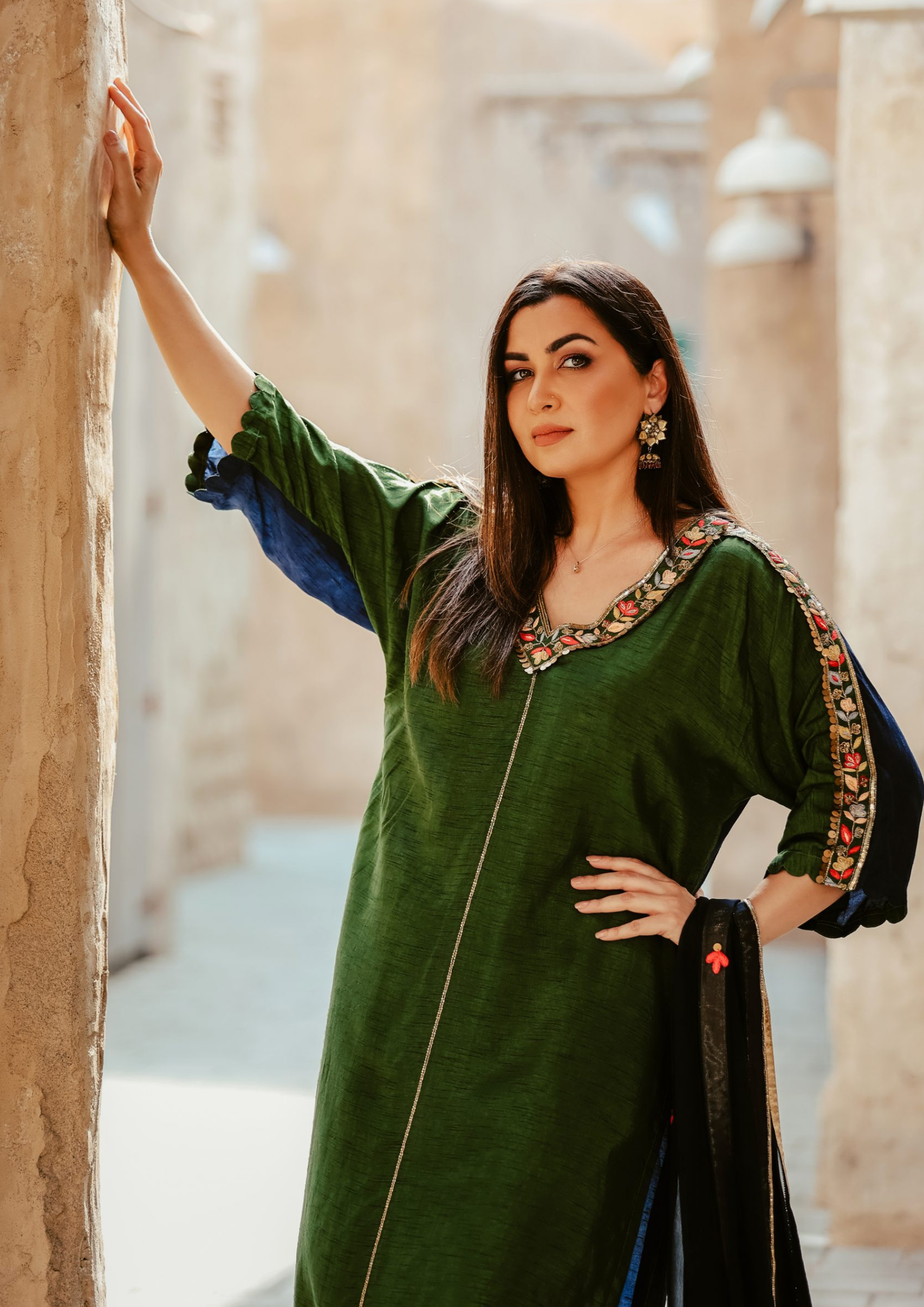 Sorbet Maya Jewel Double Toned Green and Blue Kurta Set