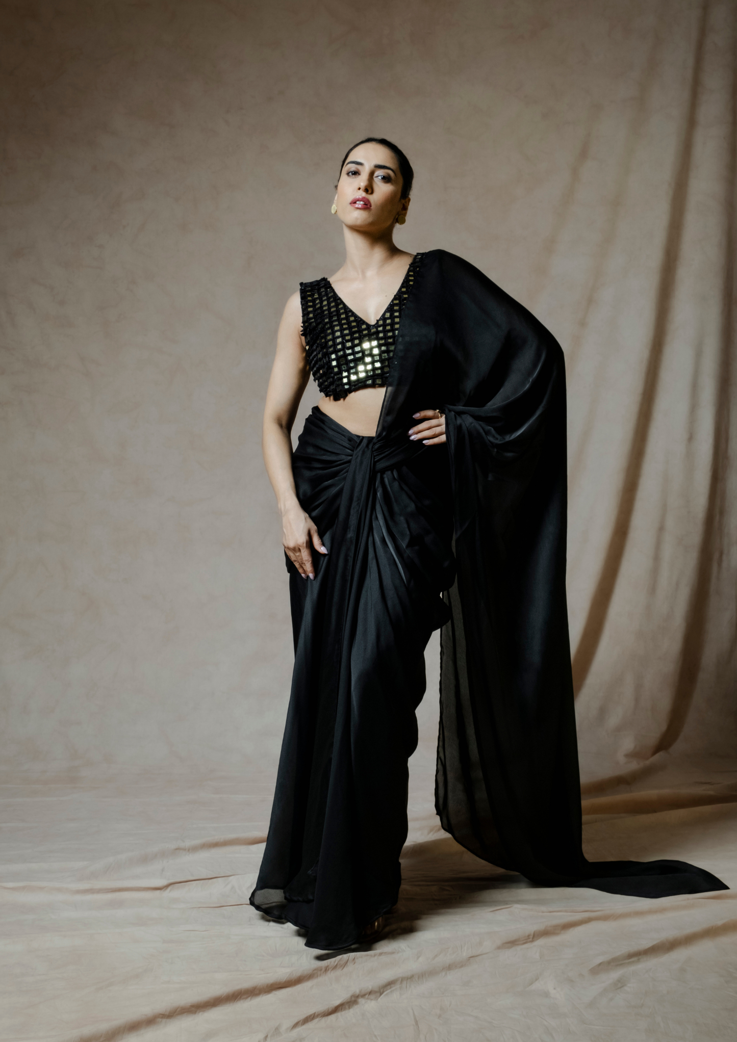 Noor Midnight Black Saree Set