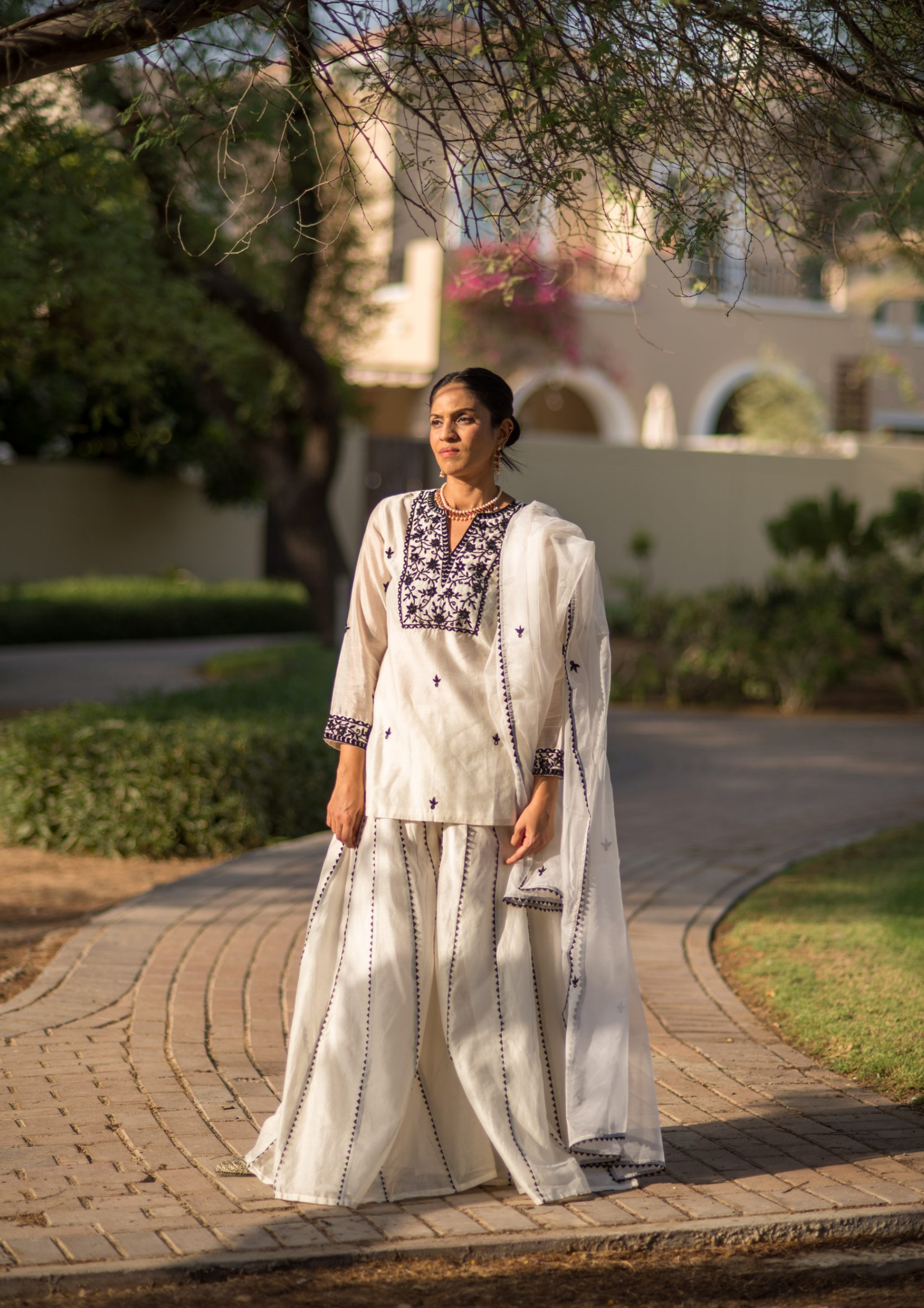 Akira Mayra Black and White Palazzo Kurta Set.