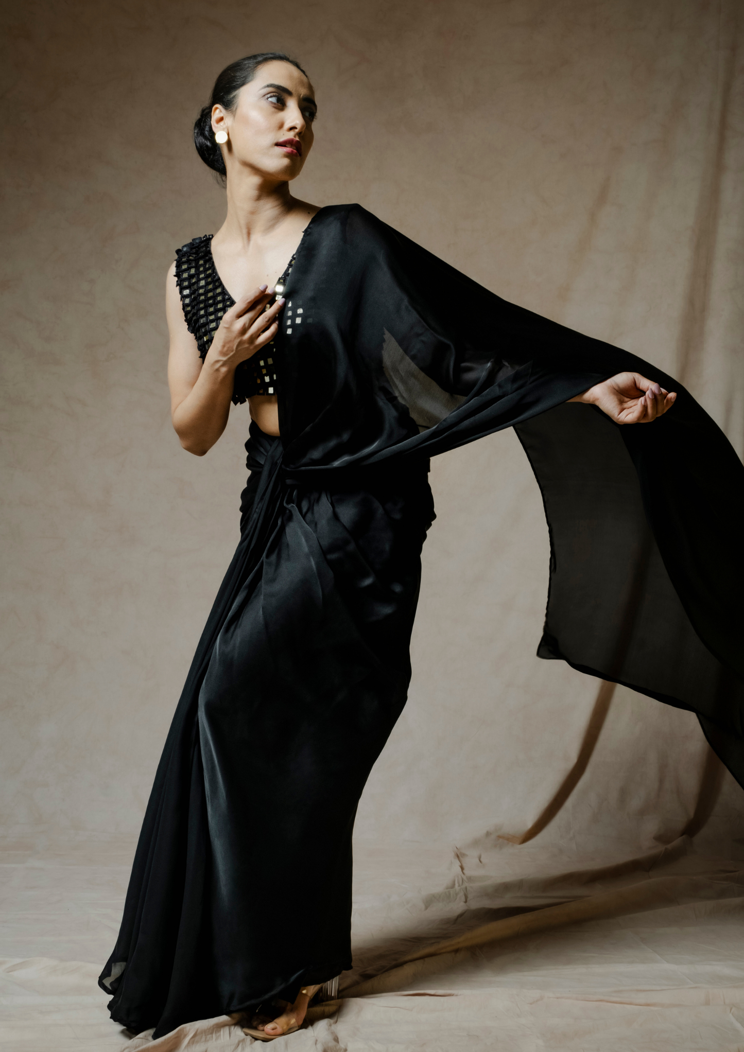 Noor Midnight Black Saree Set